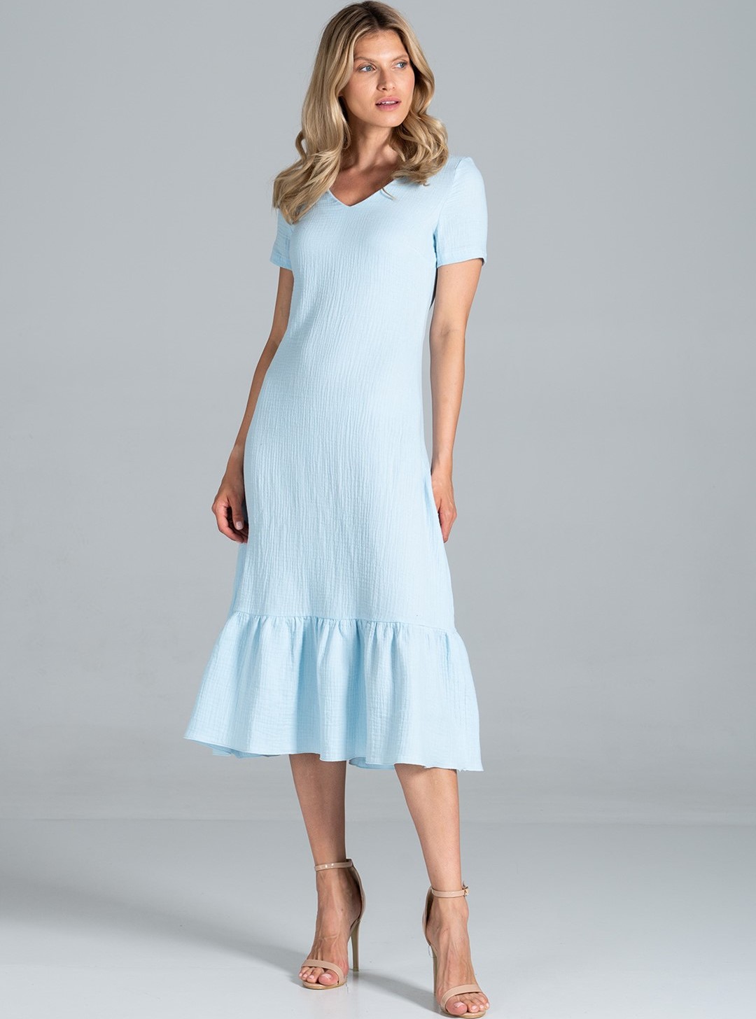 Svetlo modré bavlnené šaty M827 Light Blue Veľkosť: L