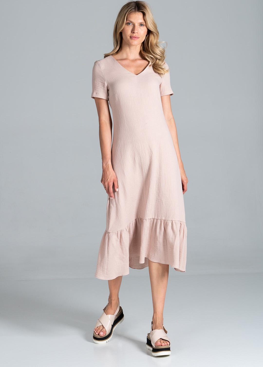 Béžové bavlnené šaty M827 Beige Veľkosť: S