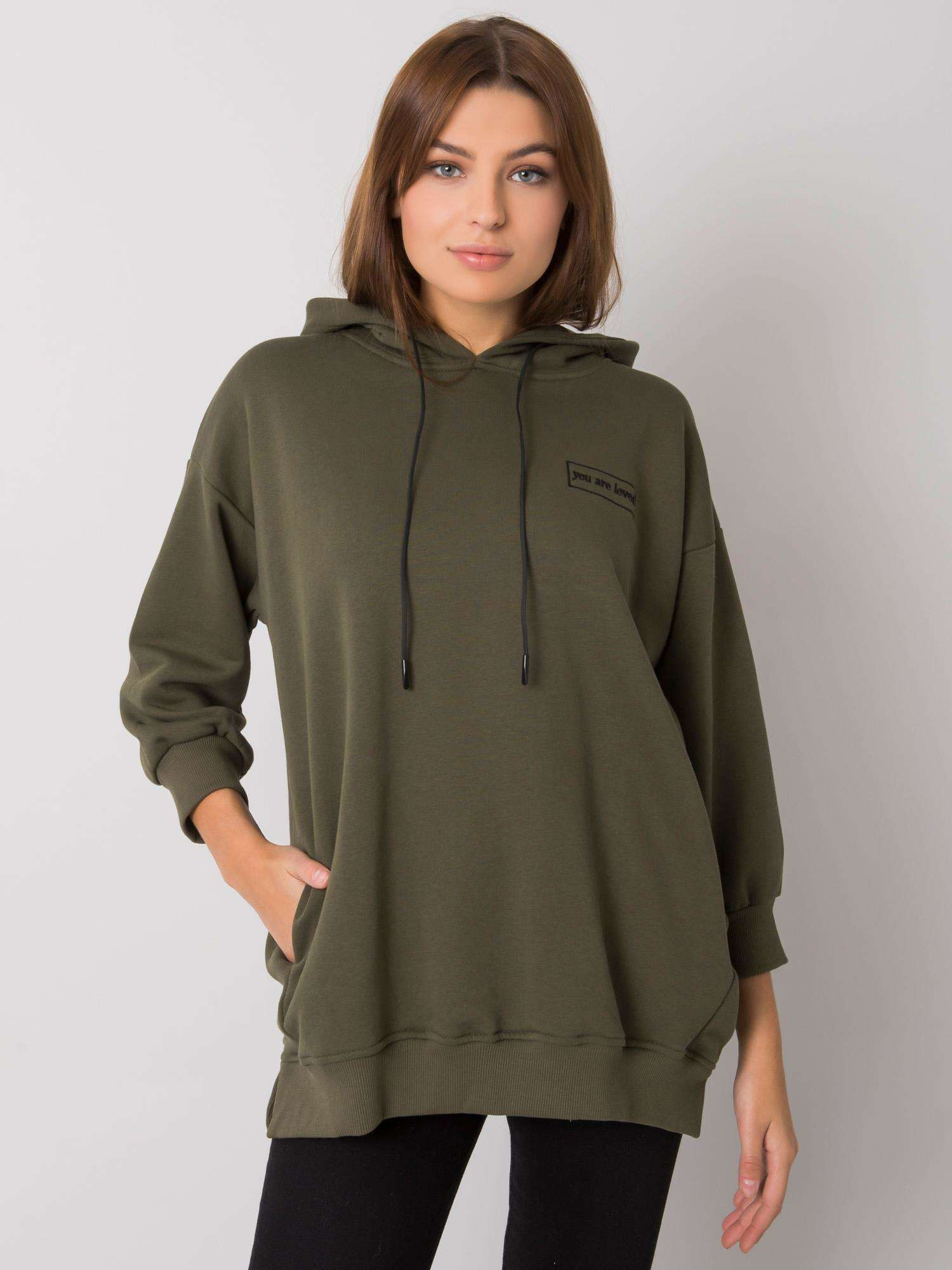 Khaki mikina s kapucňou -RV-BL-6935.18P-khaki Veľkosť: ONE SIZE