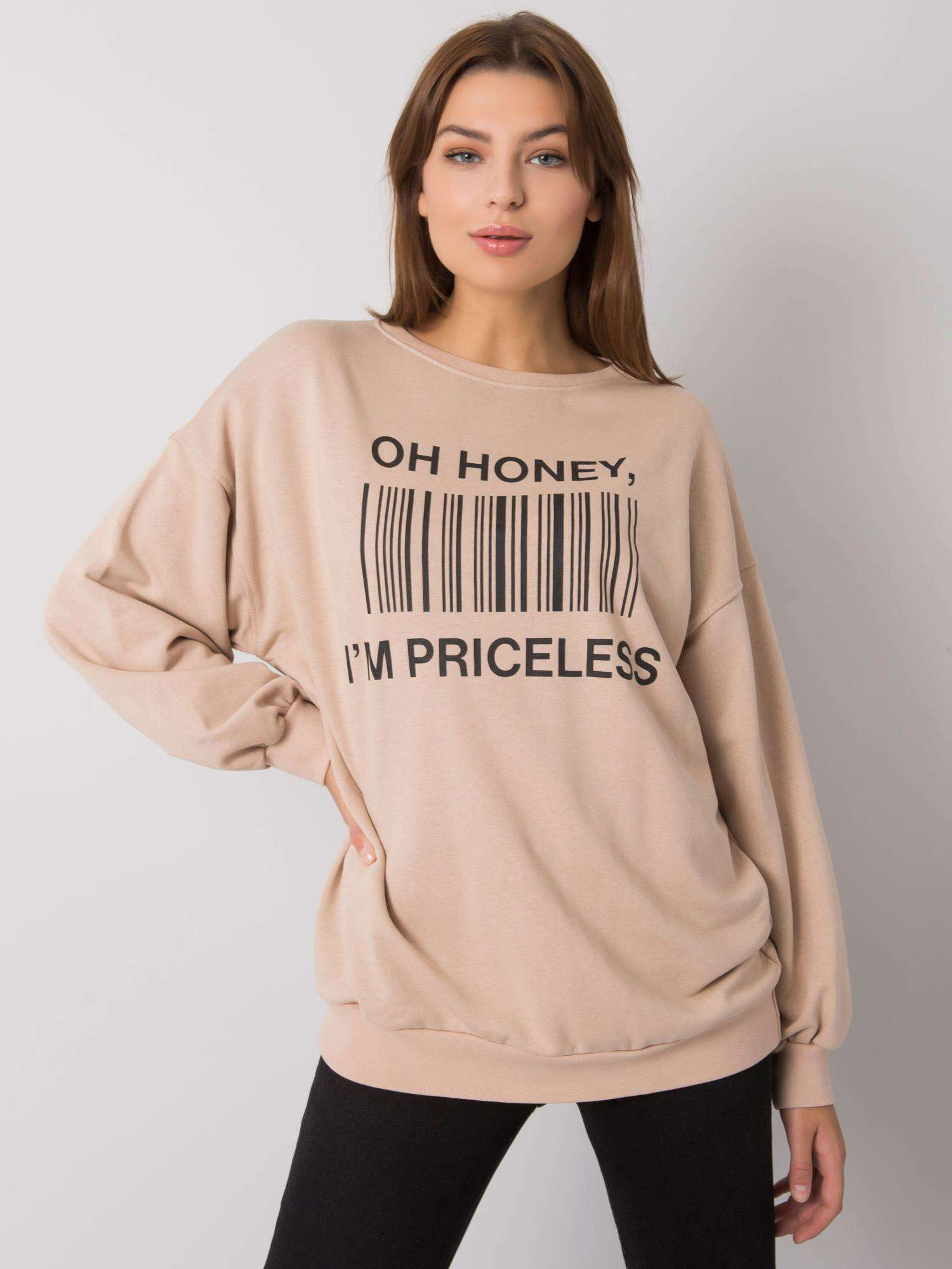 Svetlo béžová mikina s potlačou EM-BL-536 / 1U.84P-beige Veľkosť: ONE SIZE