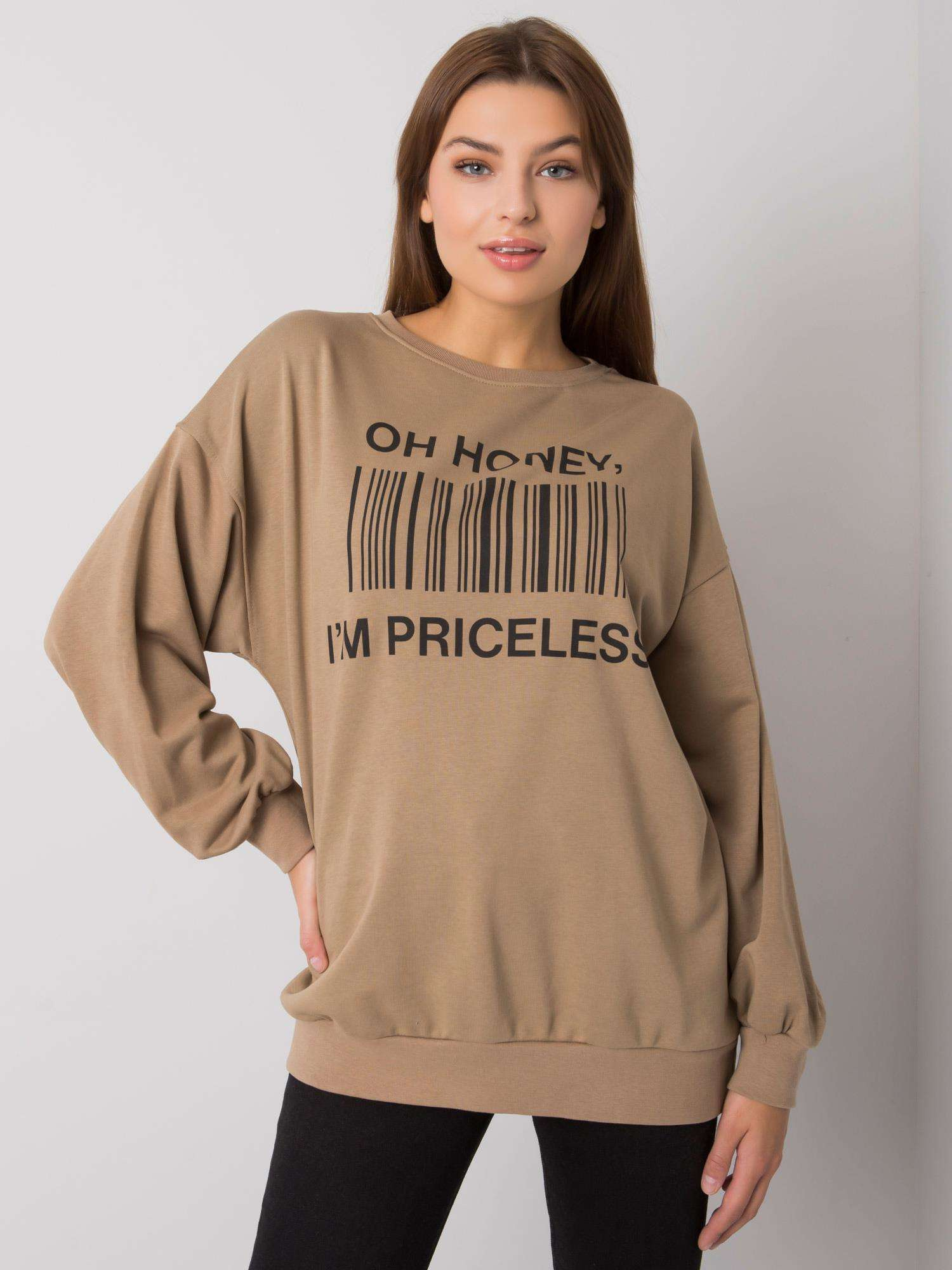 Tmavo béžová mikina s potlačou -em-BL-536 / 1U.84P-beige Veľkosť: ONE SIZE
