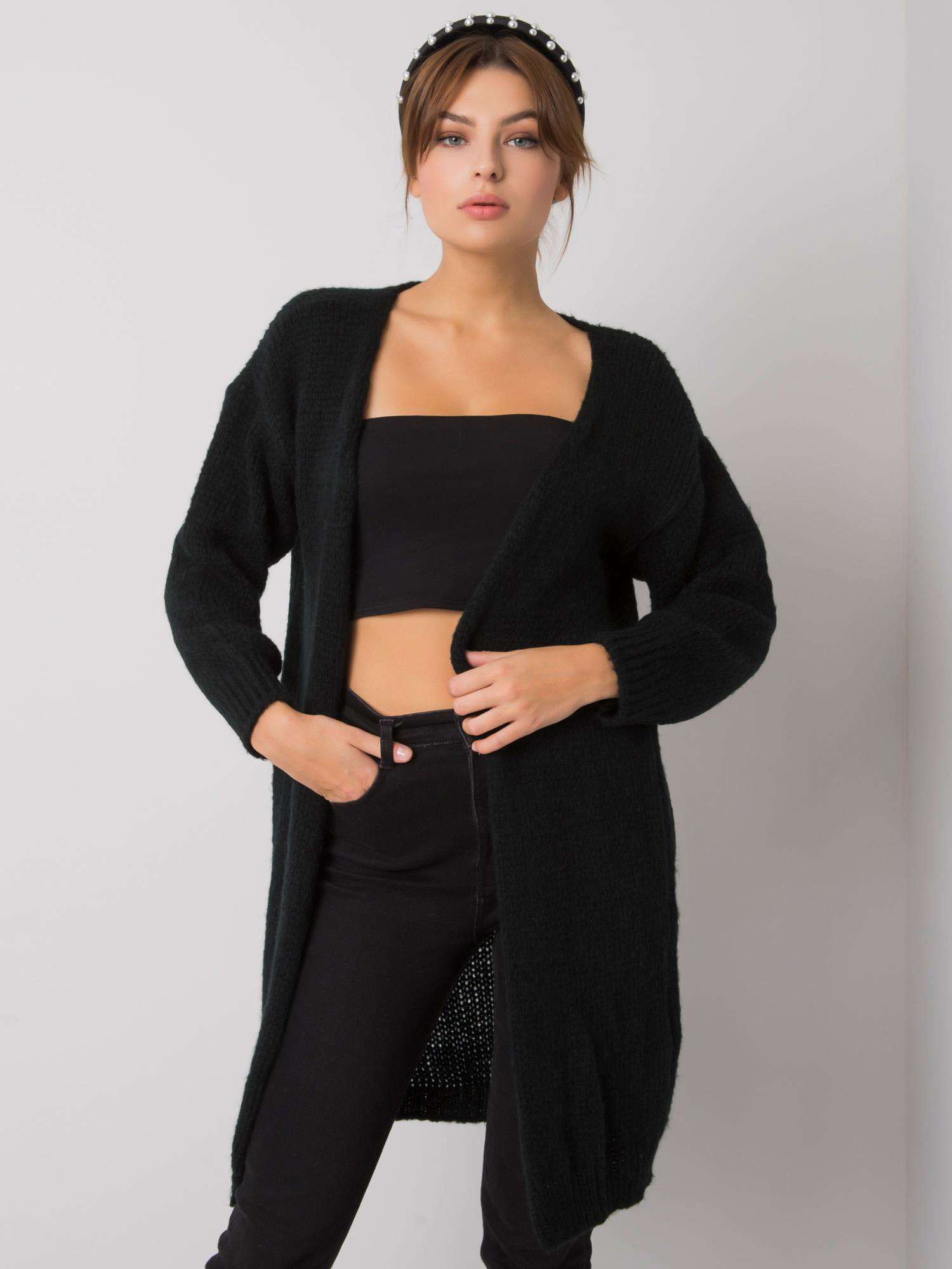 Čierny dlhý kardigán TW-SW-BI-2270.22X-black Veľkosť: ONE SIZE