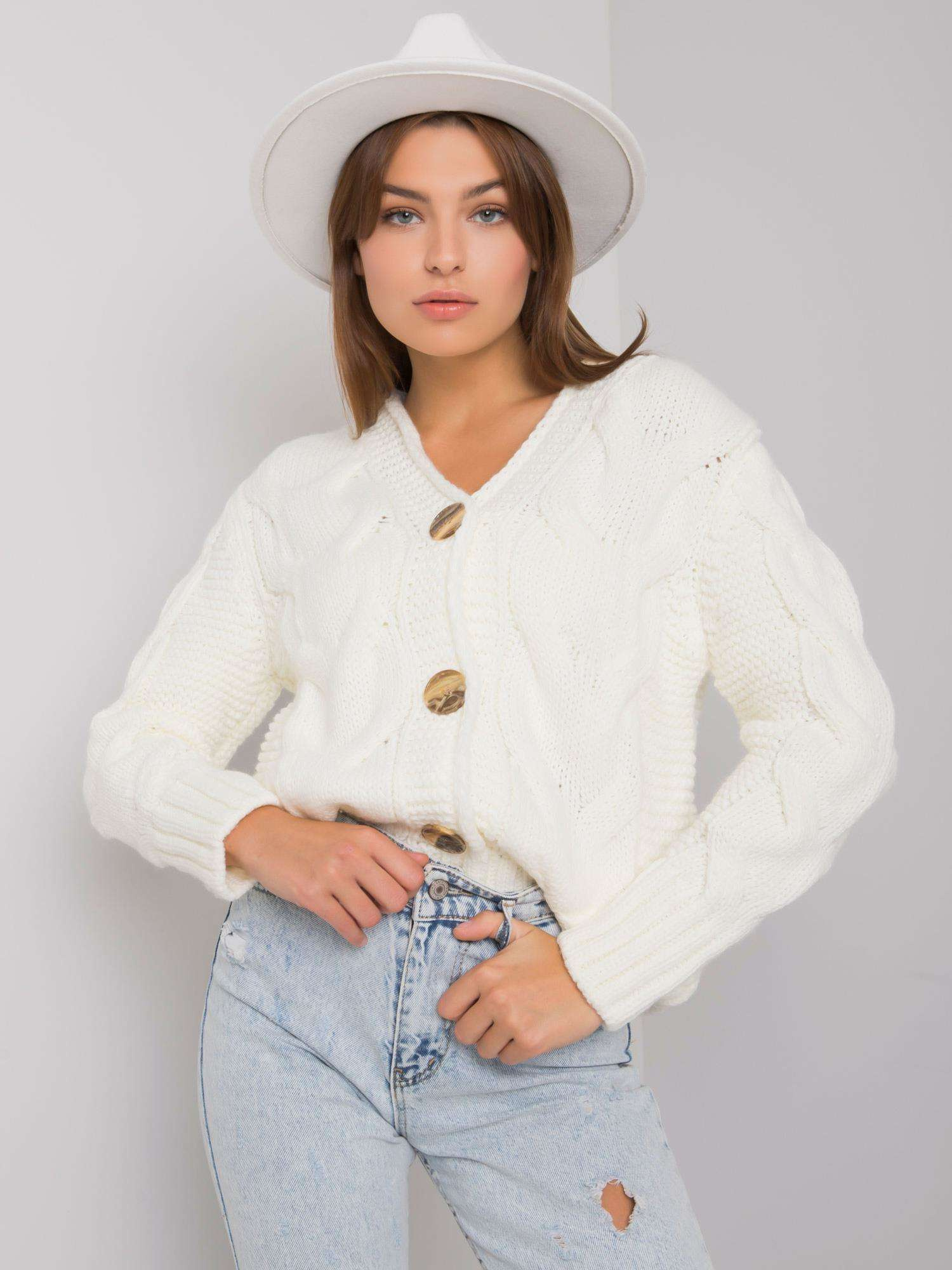 Smotanový dámsky sveter na gombíky LC-SW-A1.28X-ecru Veľkosť: ONE SIZE