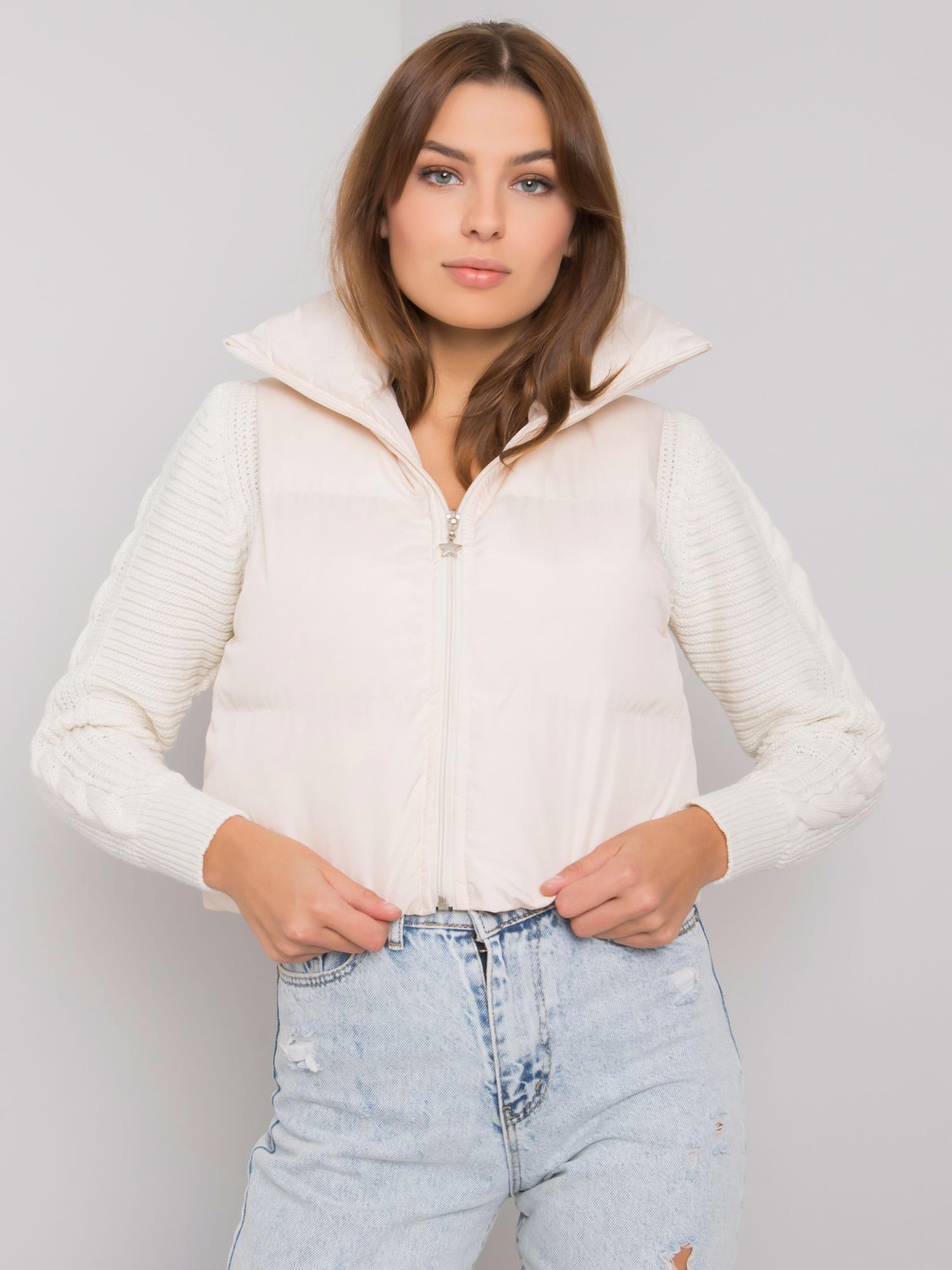 Smotanová dámska krátka vesta EM-KZ-898.30-ecru Veľkosť: L/XL