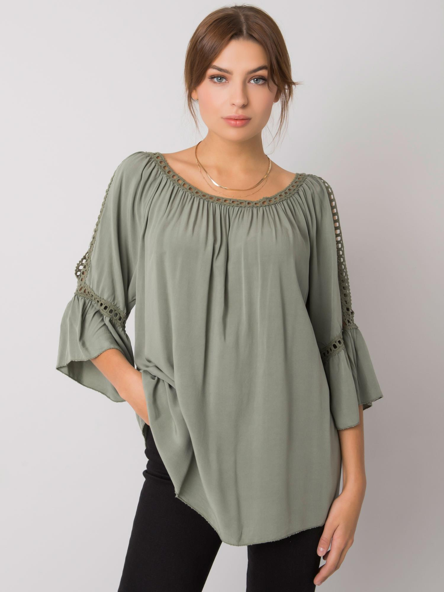 Khaki dámske tričko s čipkou TW-BZ-BI-82198.46-khaki Veľkosť: S