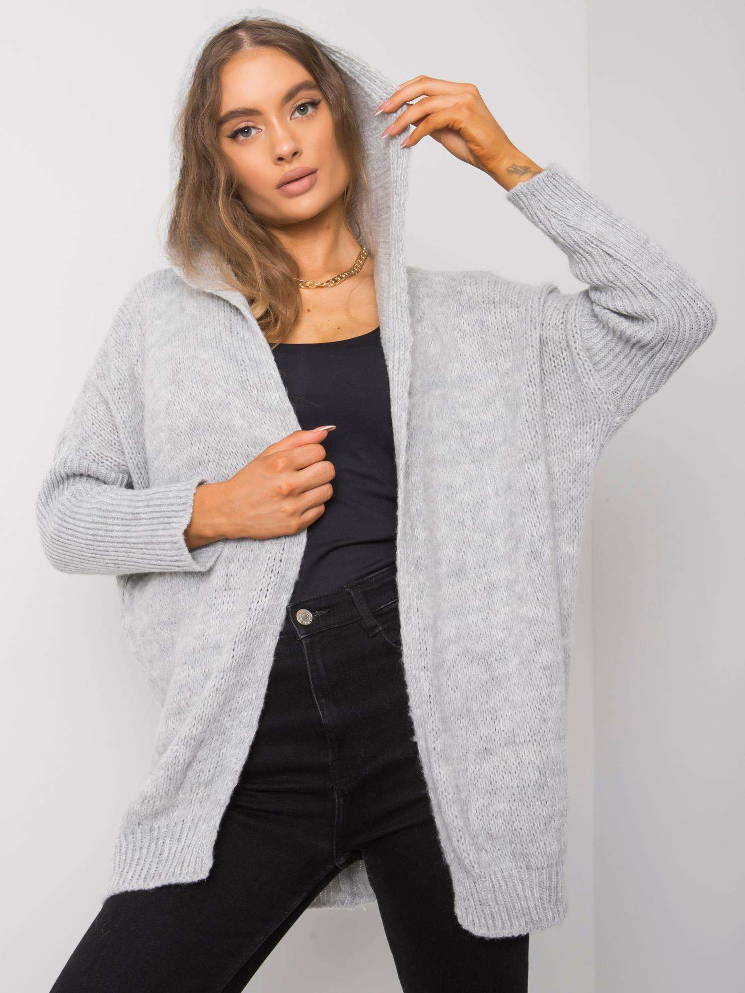 Svetlošedý kardigan s kapucňou Pierrette TW-SW-BI-6911.15-light grey Veľkosť: ONE SIZE