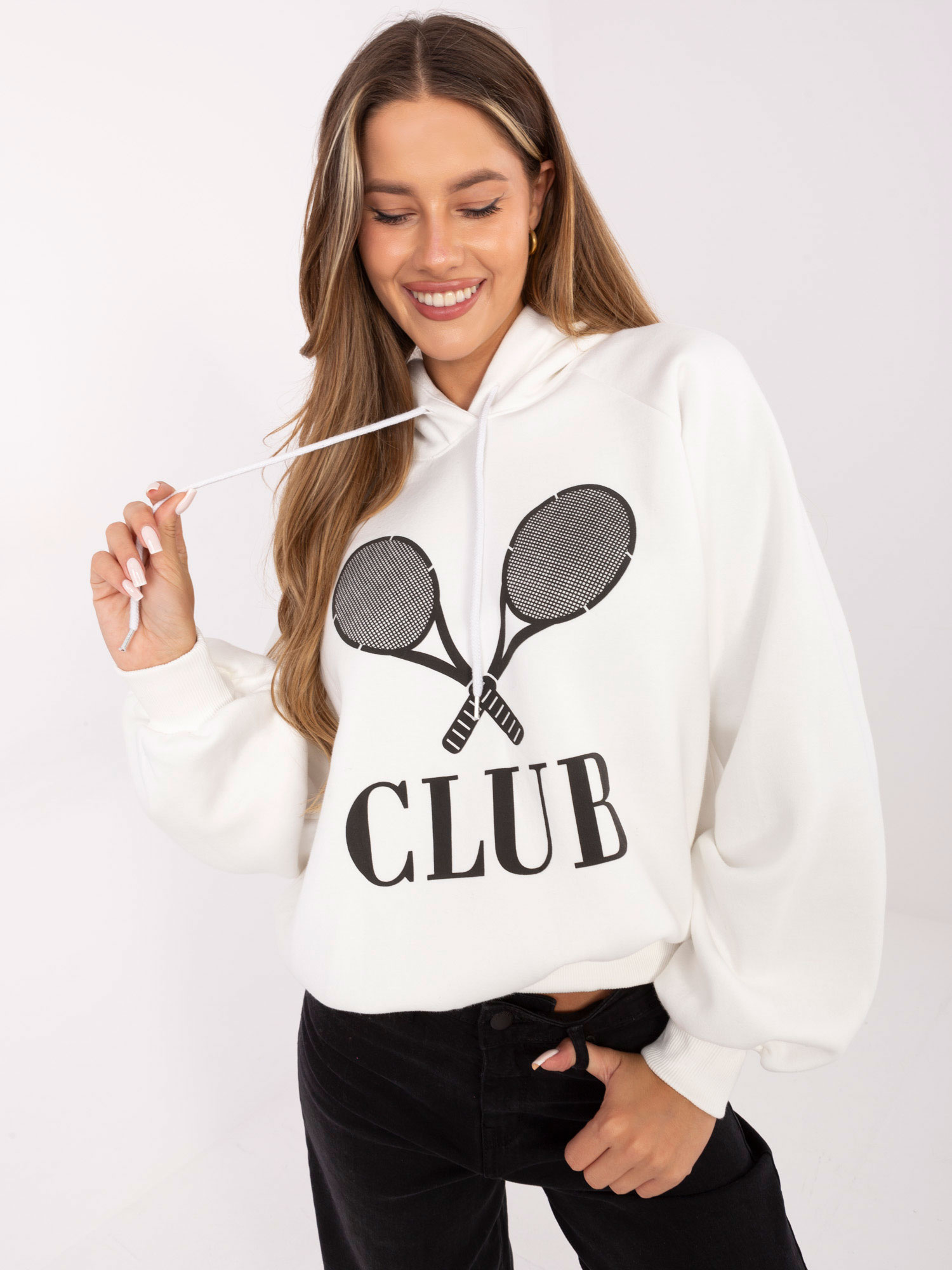 Biela mikina s tenisovým motívom EM-BL-02.02P-white Veľkosť: ONE SIZE