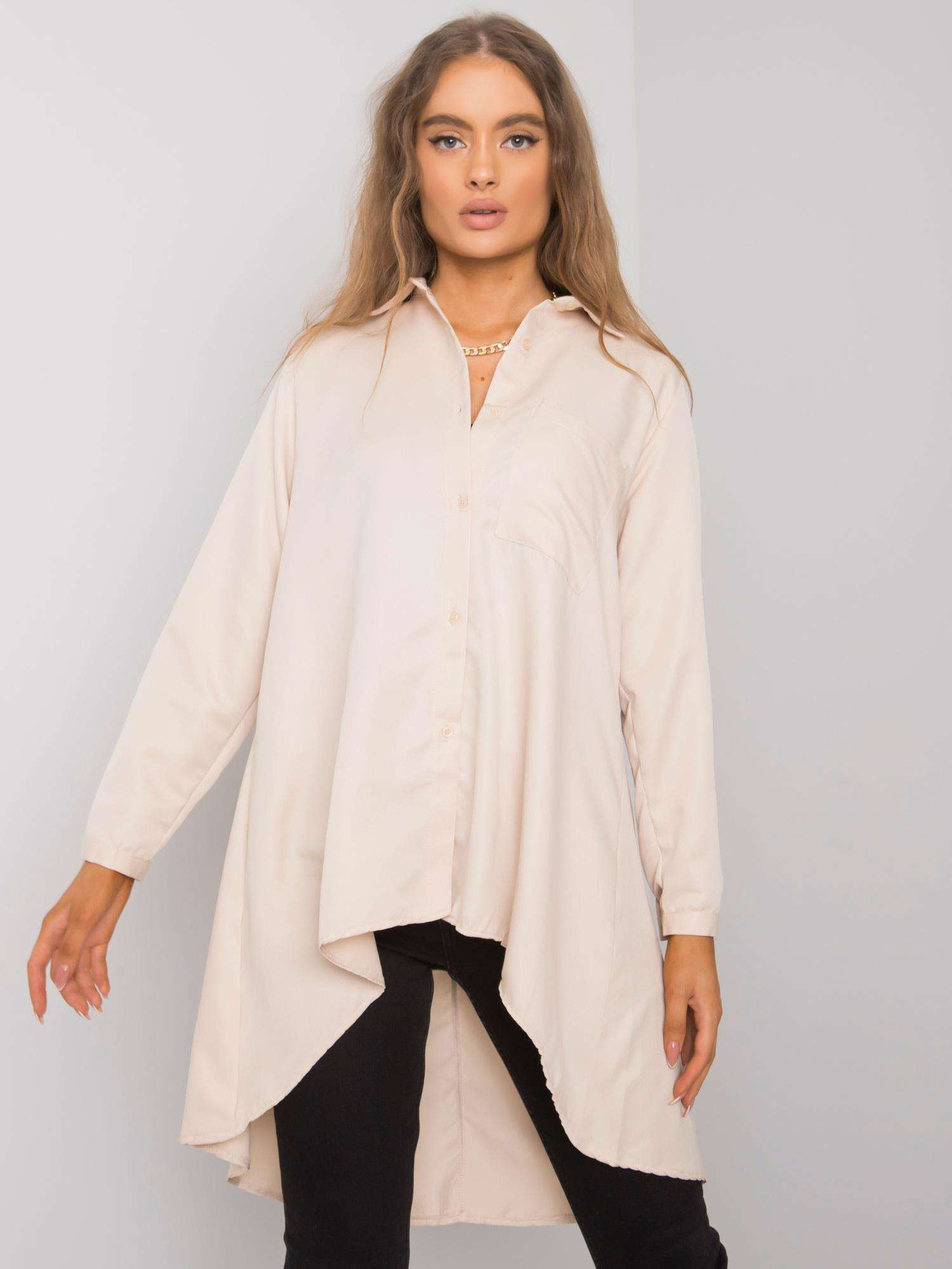 Béžová voľná asymetrická košeľa EM-KS-556.17-beige Veľkosť: S/M
