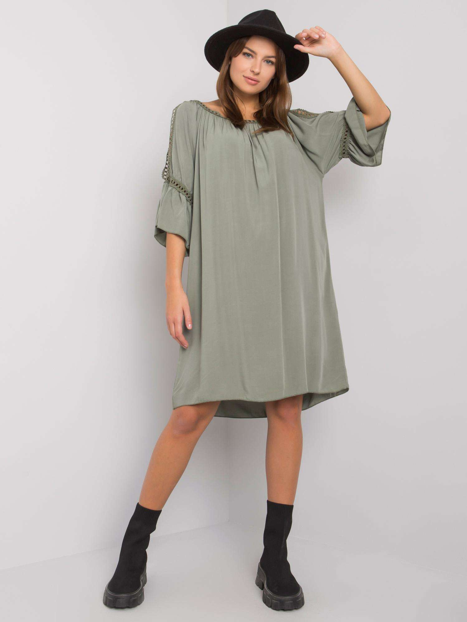 Khaki dámske voľné šaty TW-SK-BI-82314.48-khaki Veľkosť: S