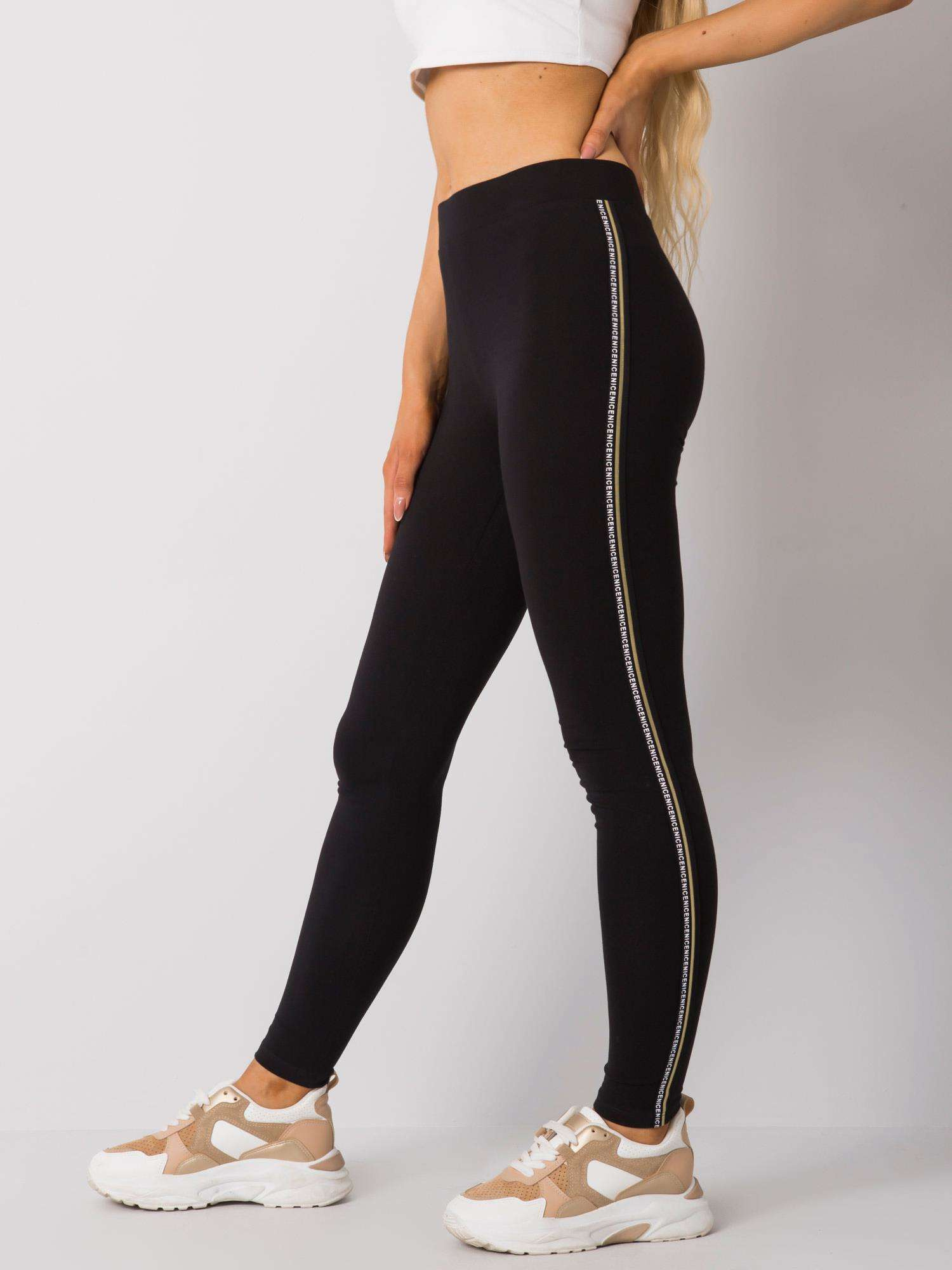 Čierne legíny so zlatým pruhom a nápismi LA-LG-T-10.21-black-gold Veľkosť: S