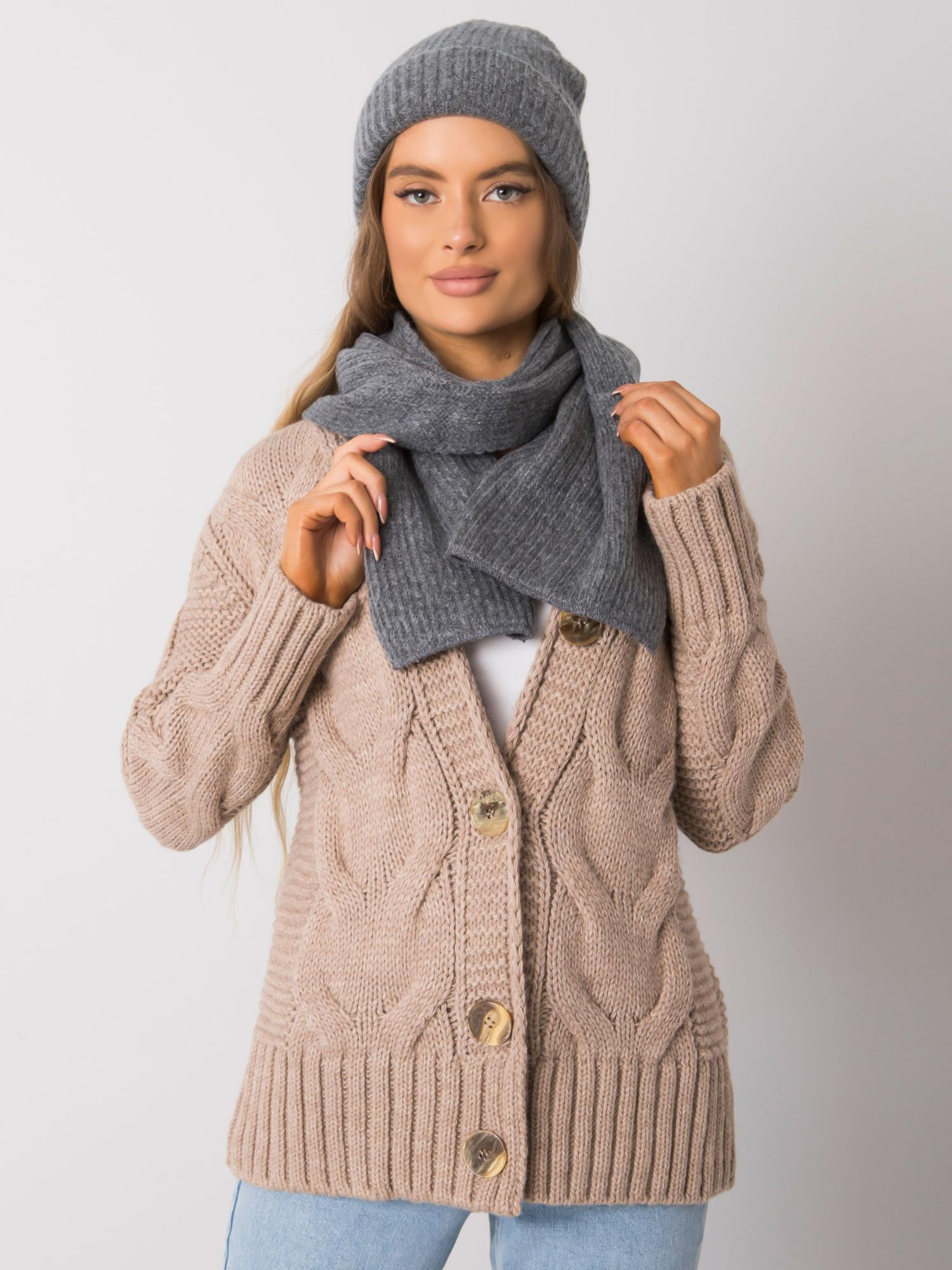 Tmavosivá sada čiapky a šála -JK-KMPL-20.13-dark grey Veľkosť: ONE SIZE