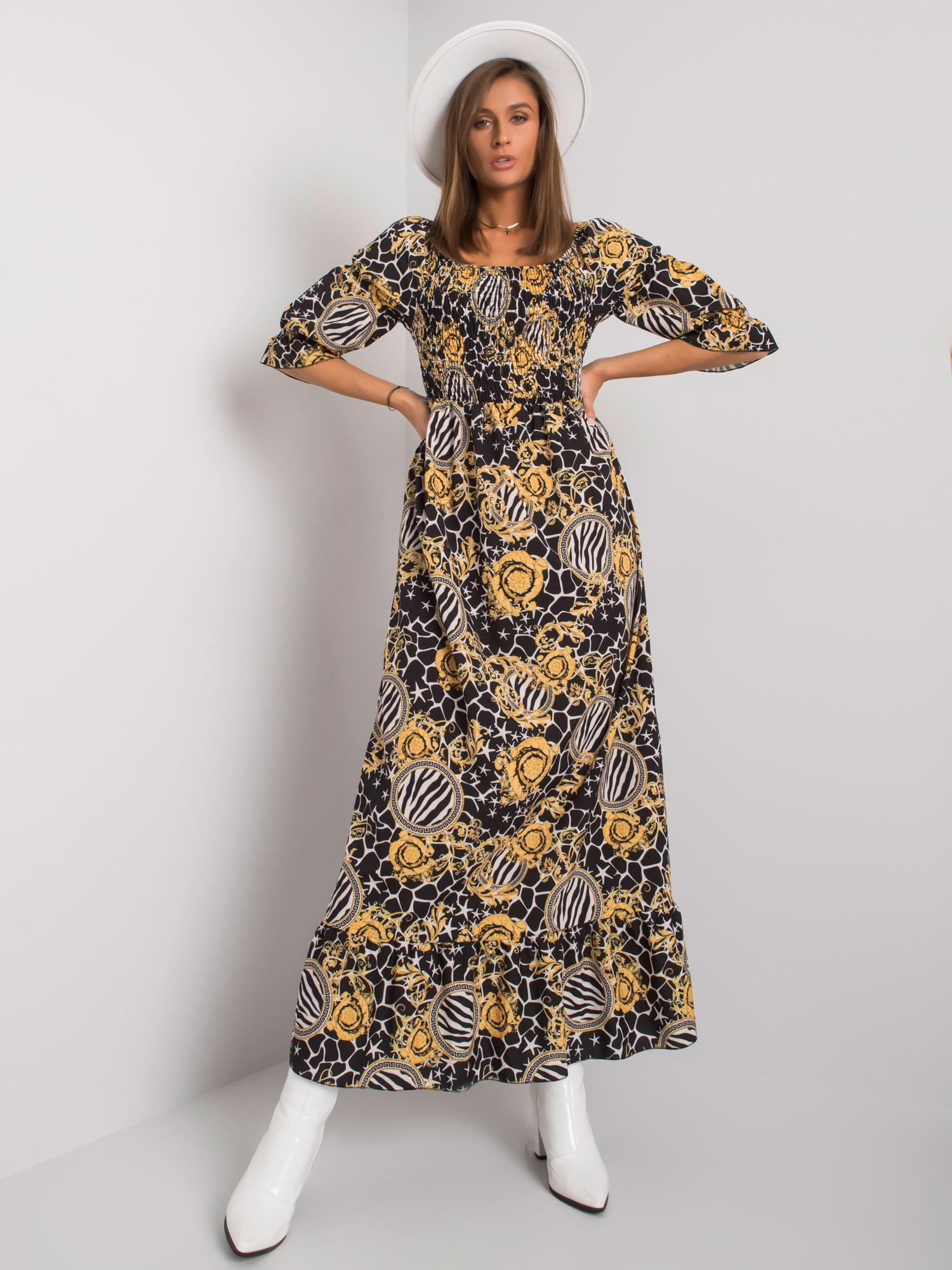 Čierno-žlté vzorované maxi šaty -DHJ-SK-13965-1.61P-black-yellow Veľkosť: ONE SIZE