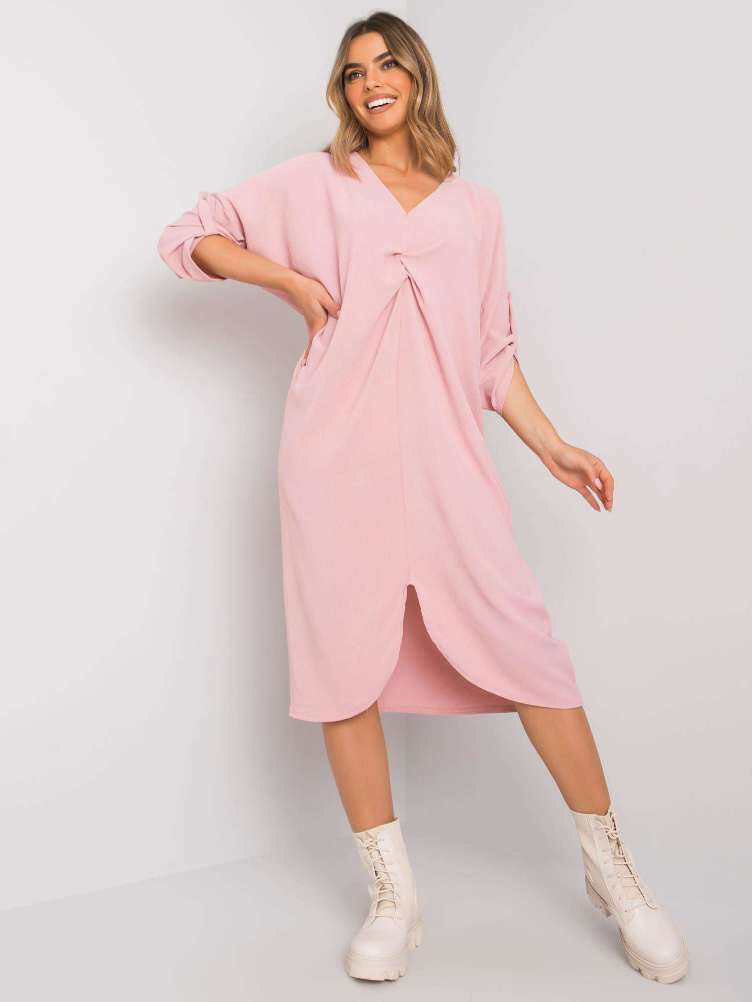 Svetloružové midi šaty -DHJ-SK-20148.20-light pink Veľkosť: ONE SIZE
