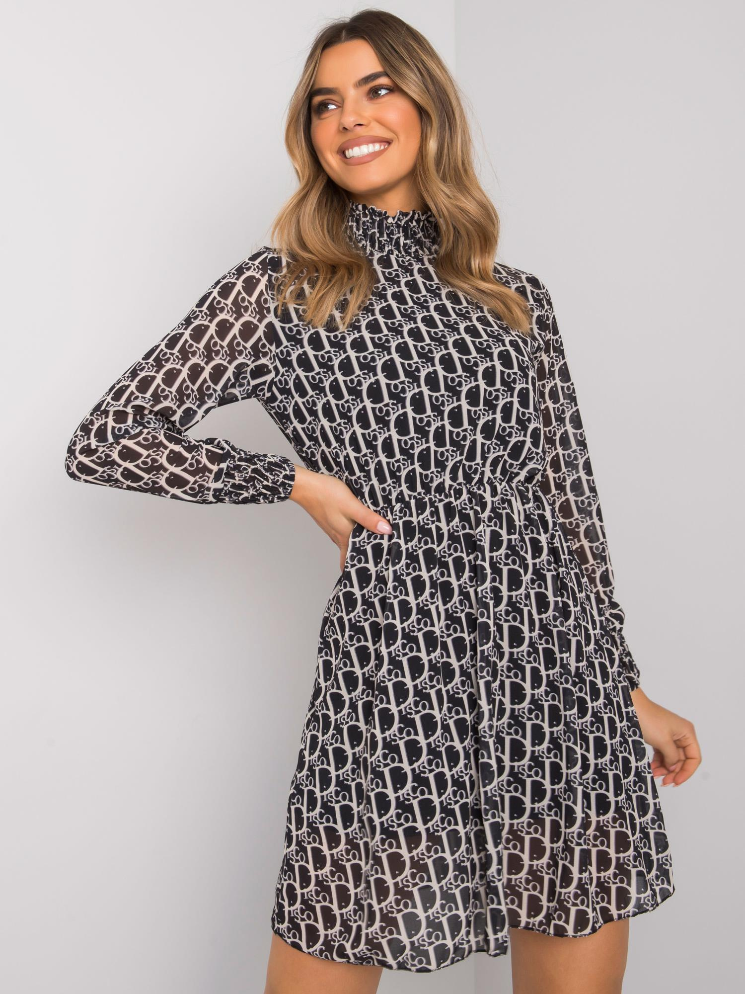 Čierne šaty s potlačou -WN-SK-18951.41X-black Veľkosť: L/XL