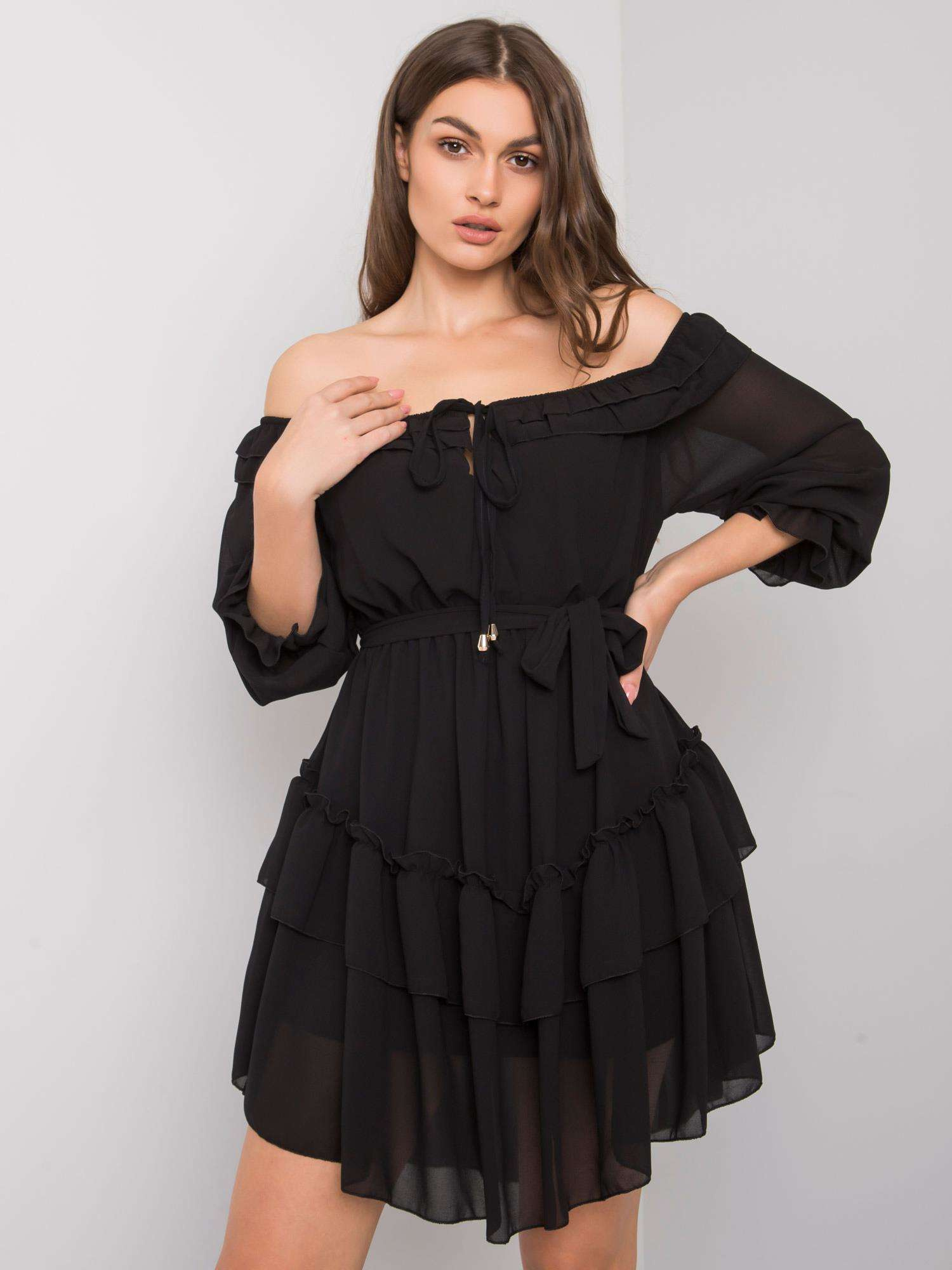 Čierne dámske šaty s volánmi TW-SK-BI-0931.40P-black Veľkosť: ONE SIZE