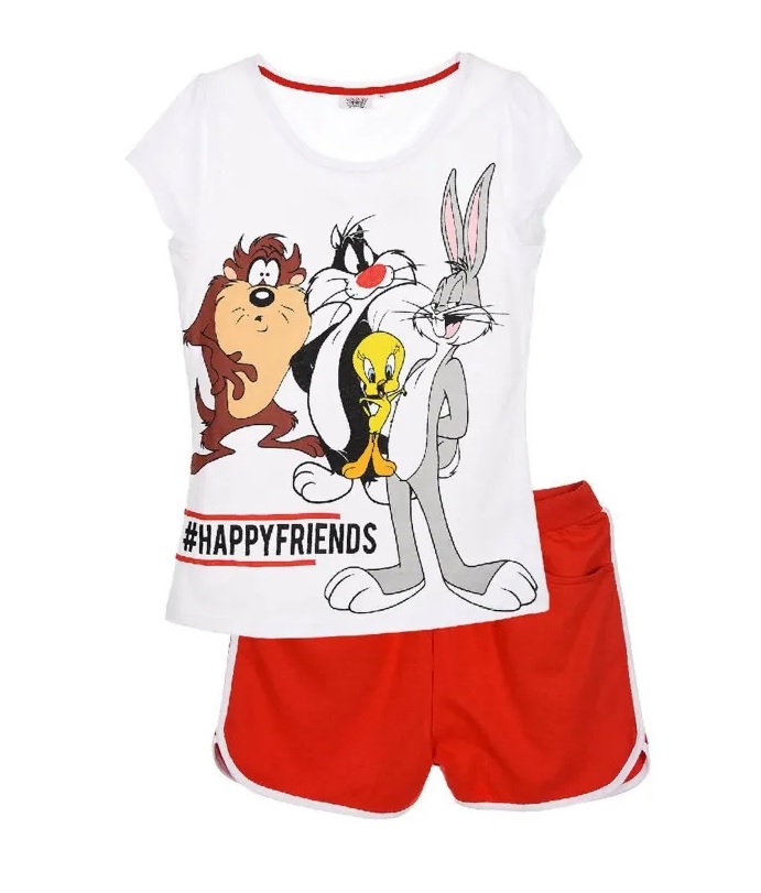 Bielo-červené letné pyžamo Looney Tunes Veľkosť: M