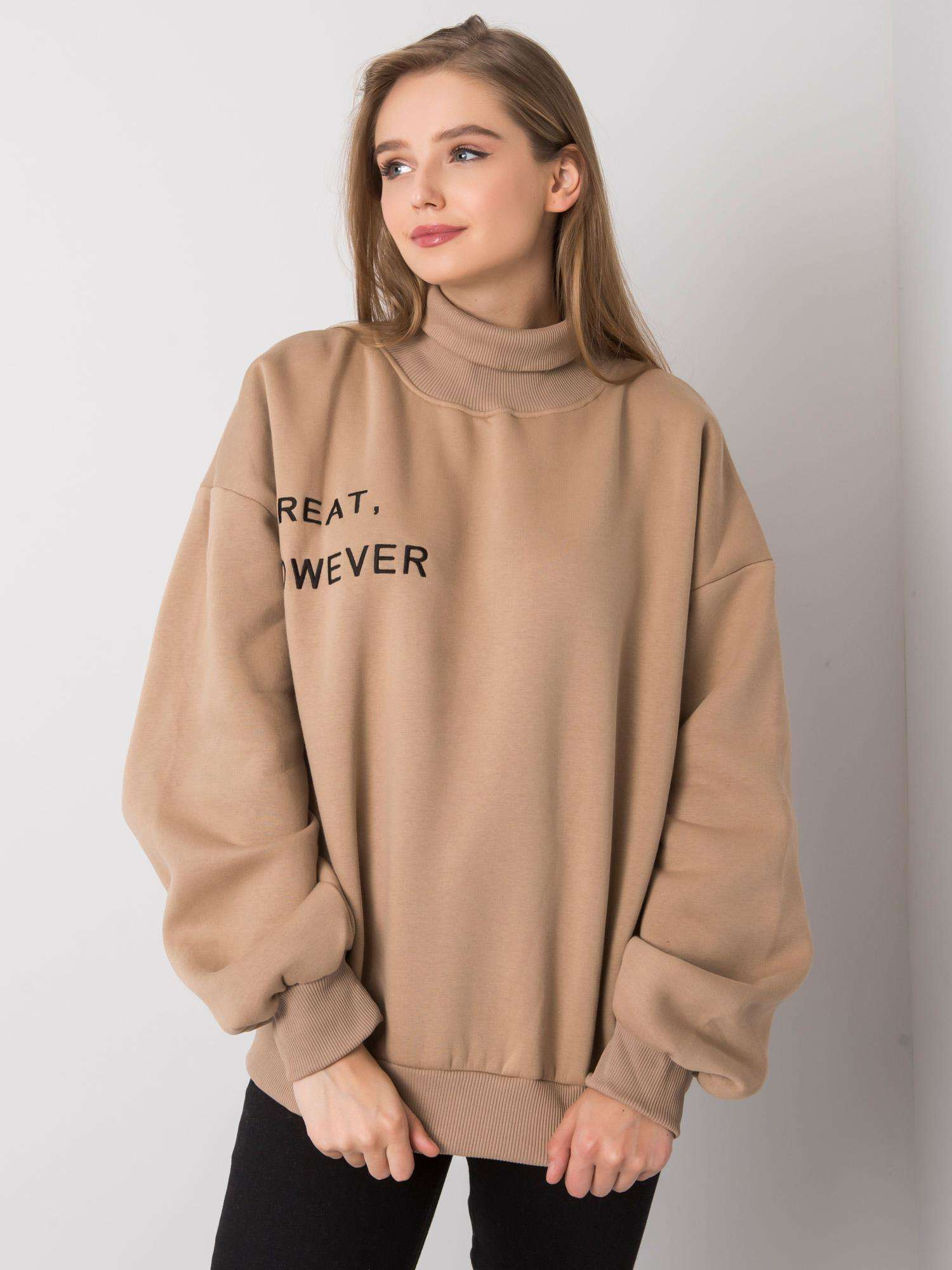 Béžová dámska mikina s rolákom -em-BL-649.23X-dark beige Veľkosť: S/M