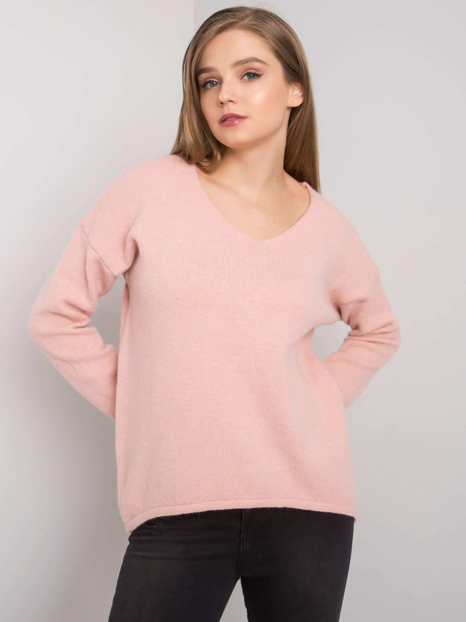 Svetlo ružový sveter s výstrihom do V TW-SW-BI-9802.25X-light pink Veľkosť: ONE SIZE