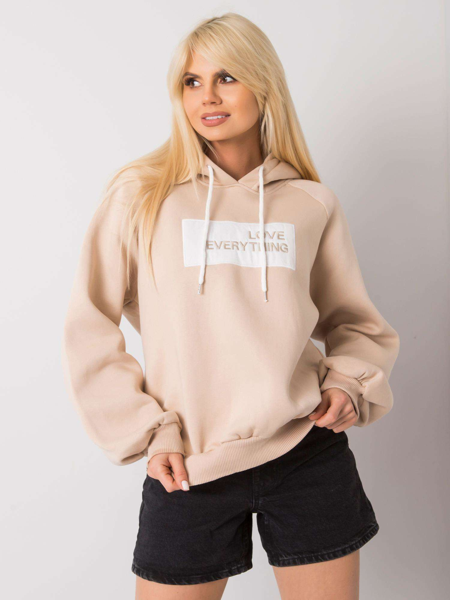 Svetlobéžová mikina s kapucňou -EM-BL-651/2.41X-beige Veľkosť: S/M