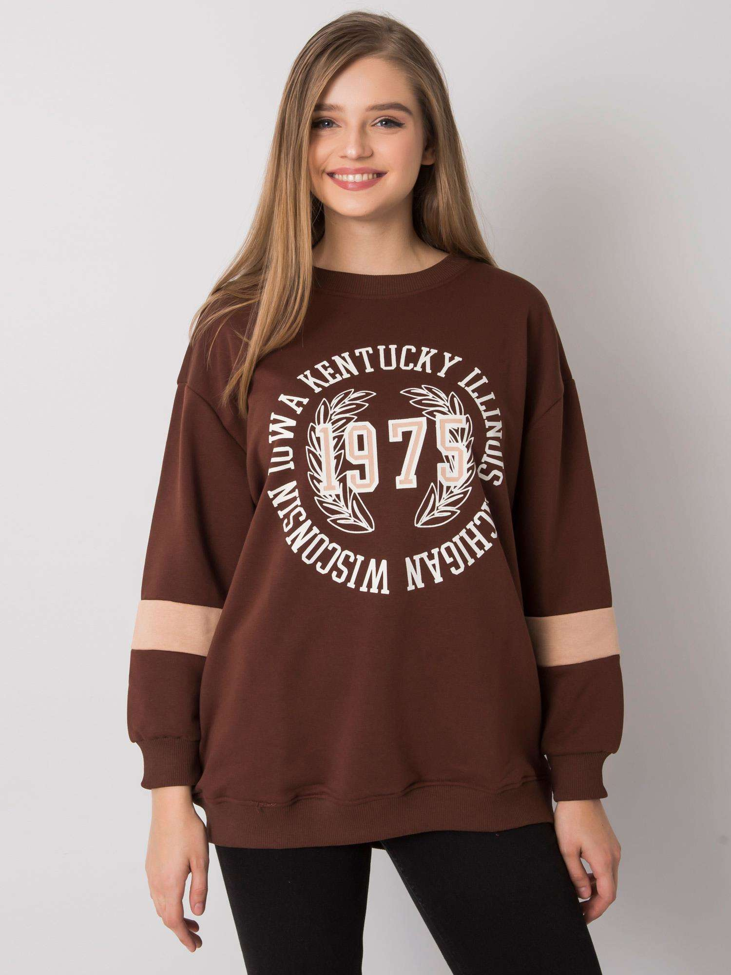 Tmavo hnedá dámska mikina s potlačou FA-BL-7231.33X-dark brown Veľkosť: ONE SIZE