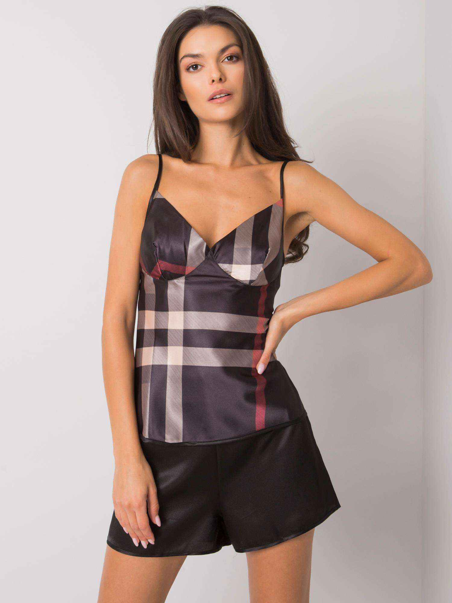 Čierne krátke kárované pyžamo -BR-KMPL-3558C-black Veľkosť: XL