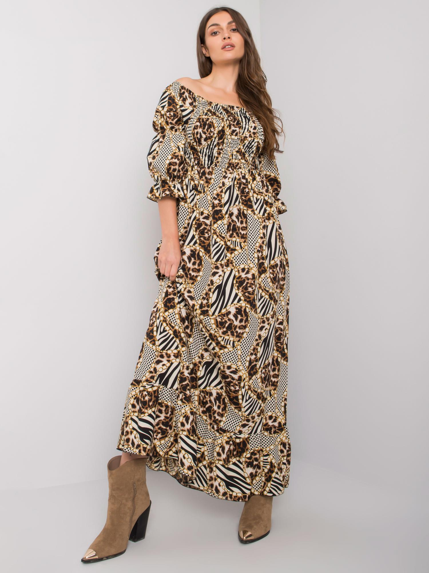 Béžové vzorované maxi šaty DHJ-SK-13965.71P-beige Veľkosť: ONE SIZE