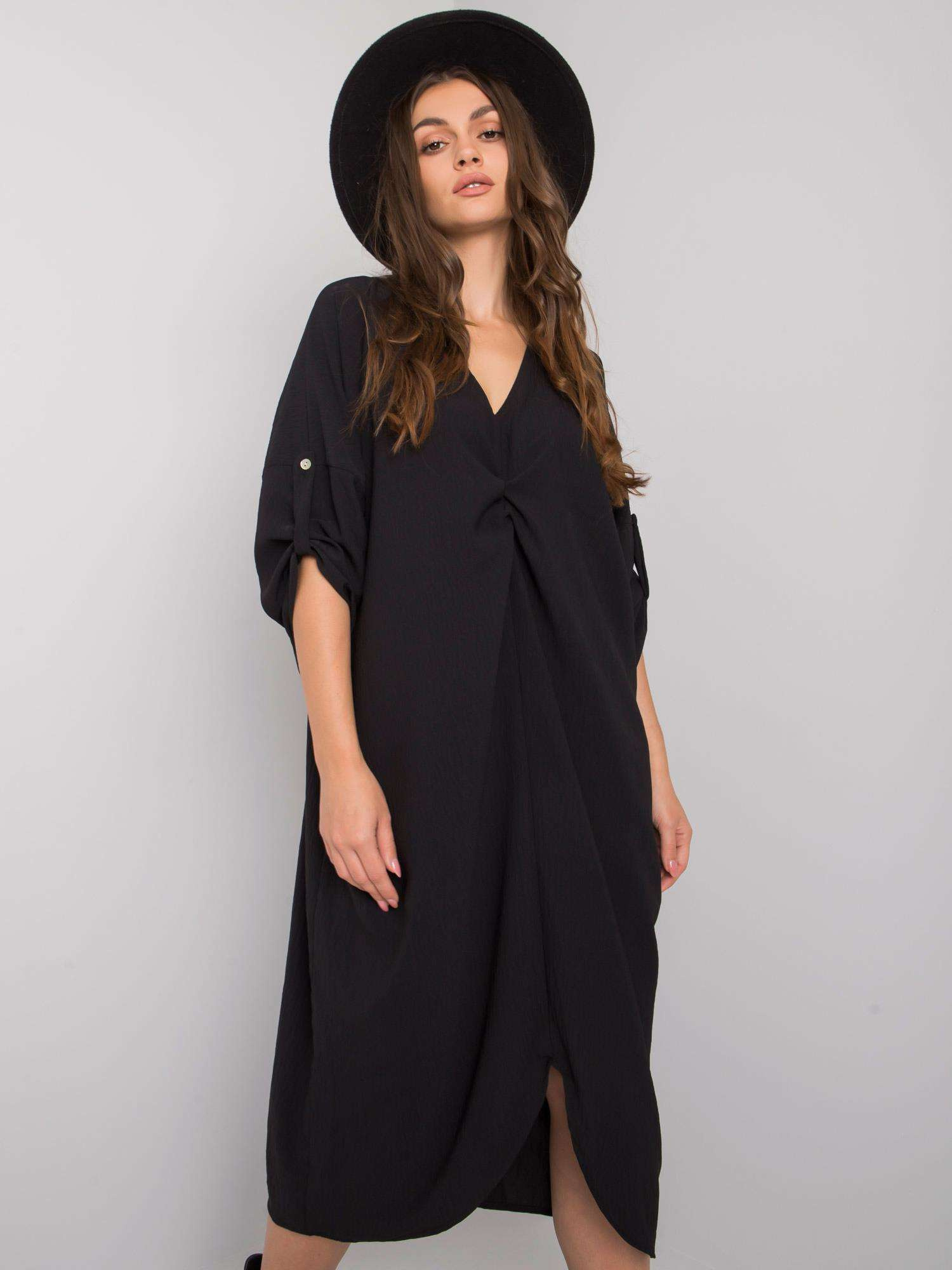 Čierne midi šaty -DHJ-SK-20148.20-black Veľkosť: ONE SIZE