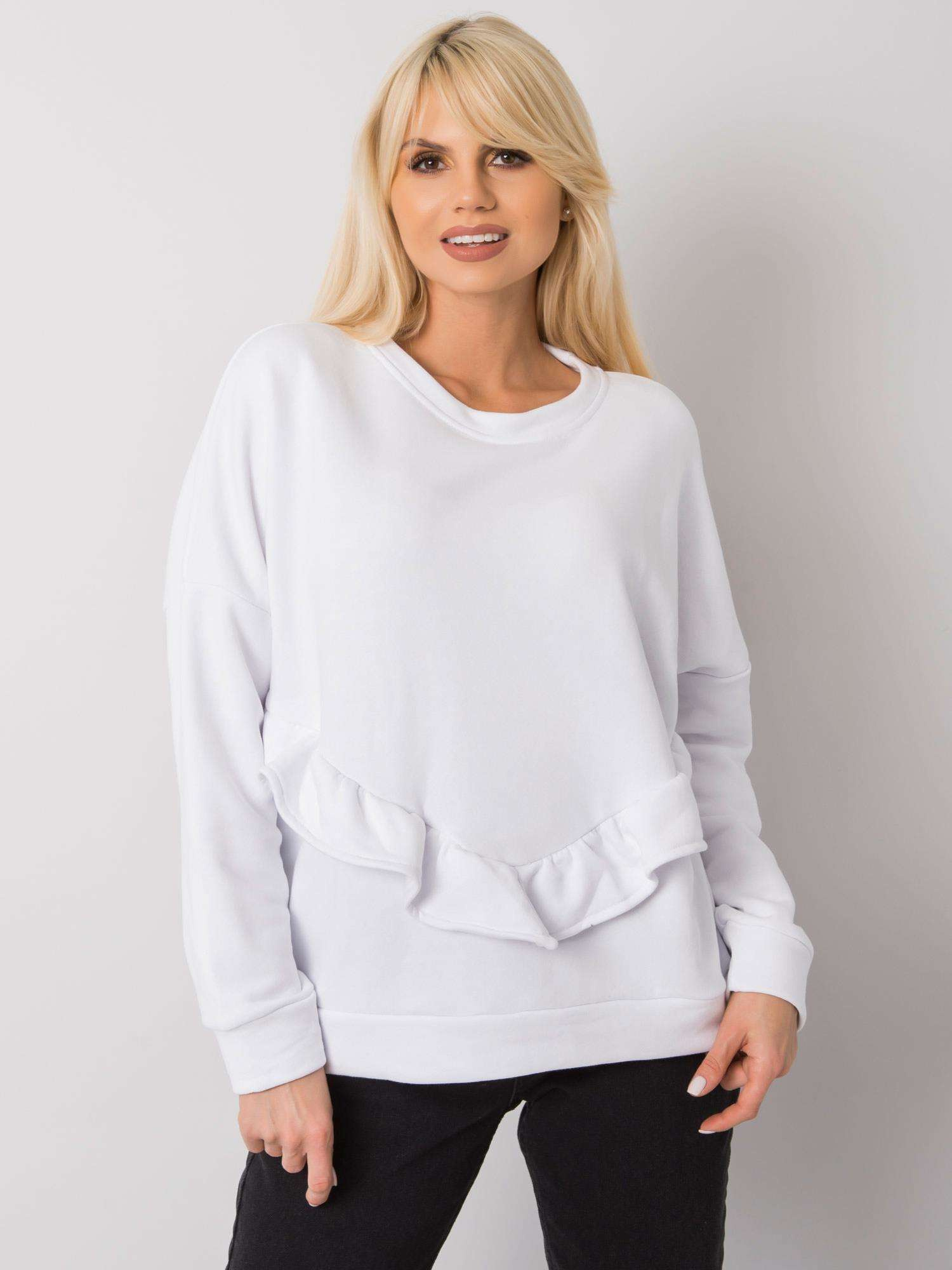 Biela dámska mikina s volánom RV-BL-7007.24X-white Veľkosť: S/M