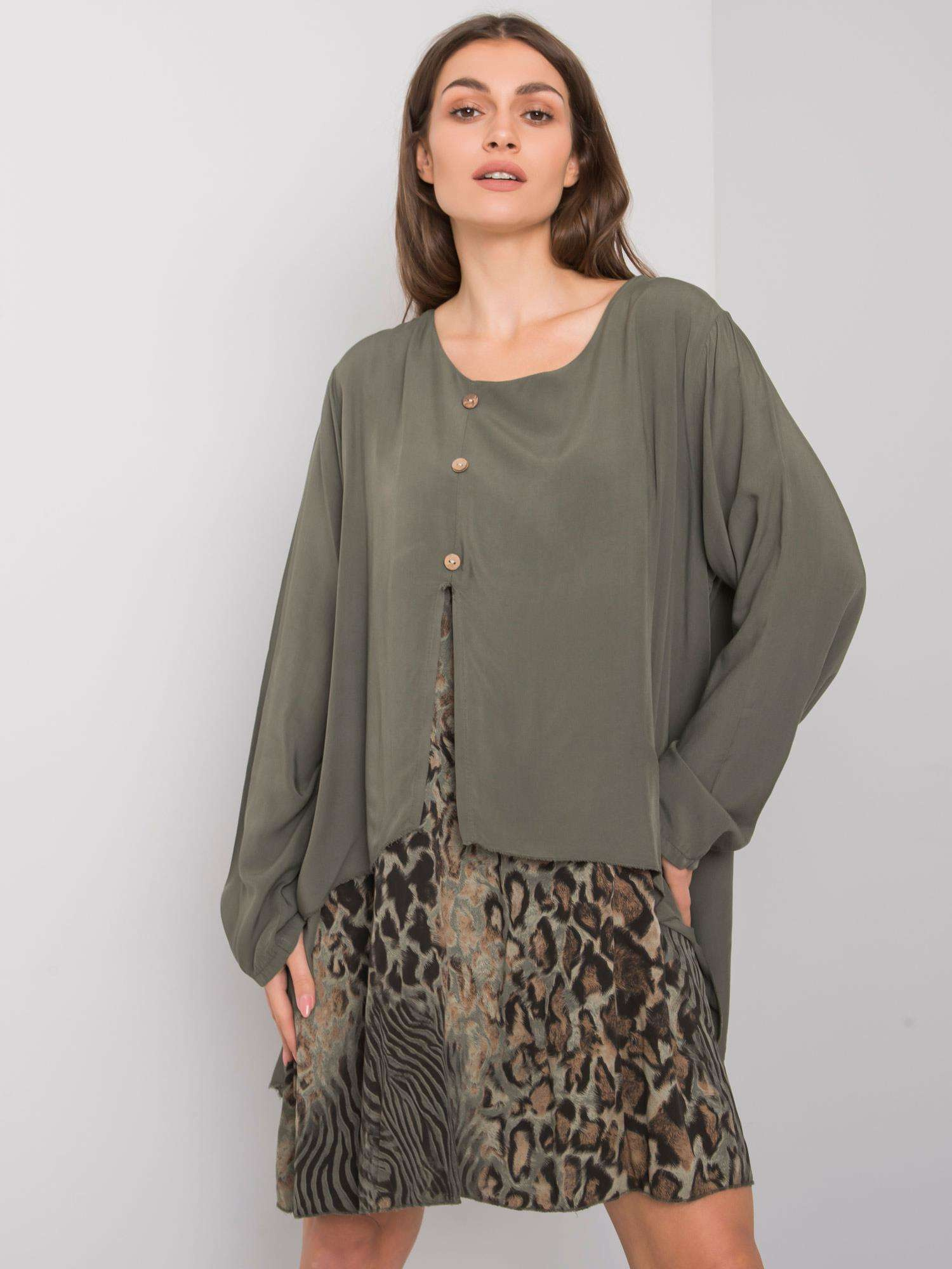 Khaki voľné šaty so zvieracím vzorom DHJ-SK-21451.50-khaki [vyzul] Veľkosť: ONE SIZE