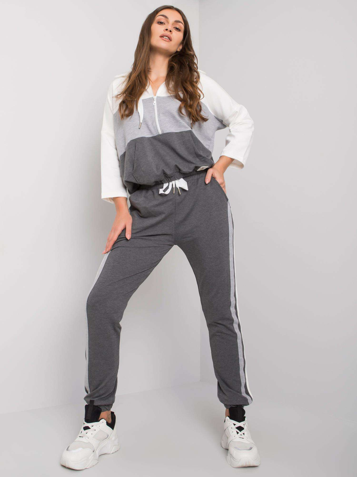 Šedá tepláková súprava s kapucňou -RV-KMPL-6943.57-grey Veľkosť: S/M