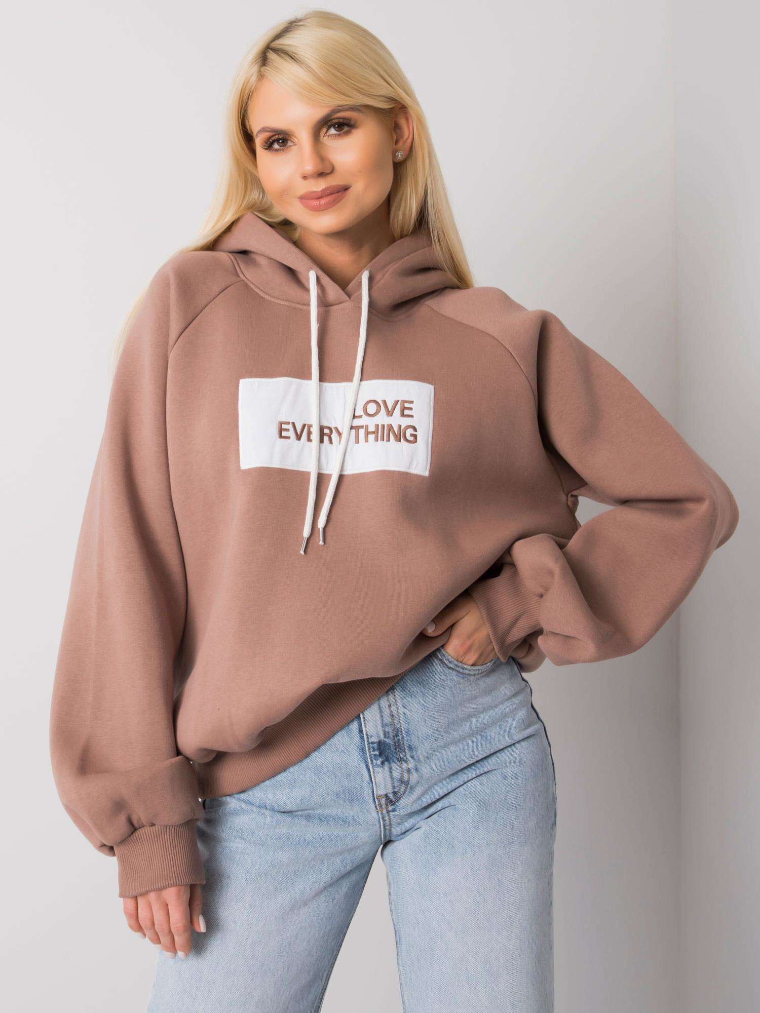 Svetlo hnedá dámska mikina s nápisom EM-BL-651 / 2.41X-brown Veľkosť: L/XL