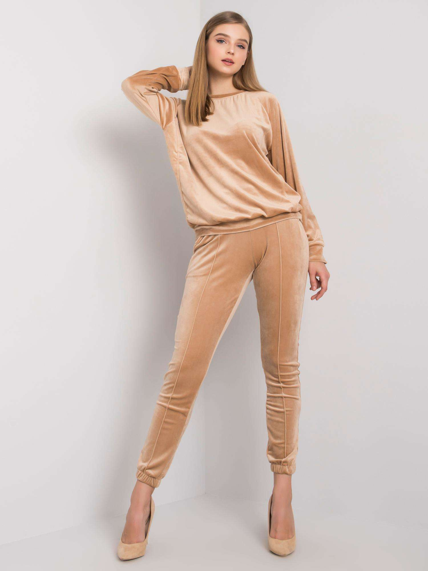Béžová velúrová tepláková súprava -FA-KMPL-7355.36X-beige Veľkosť: L/XL