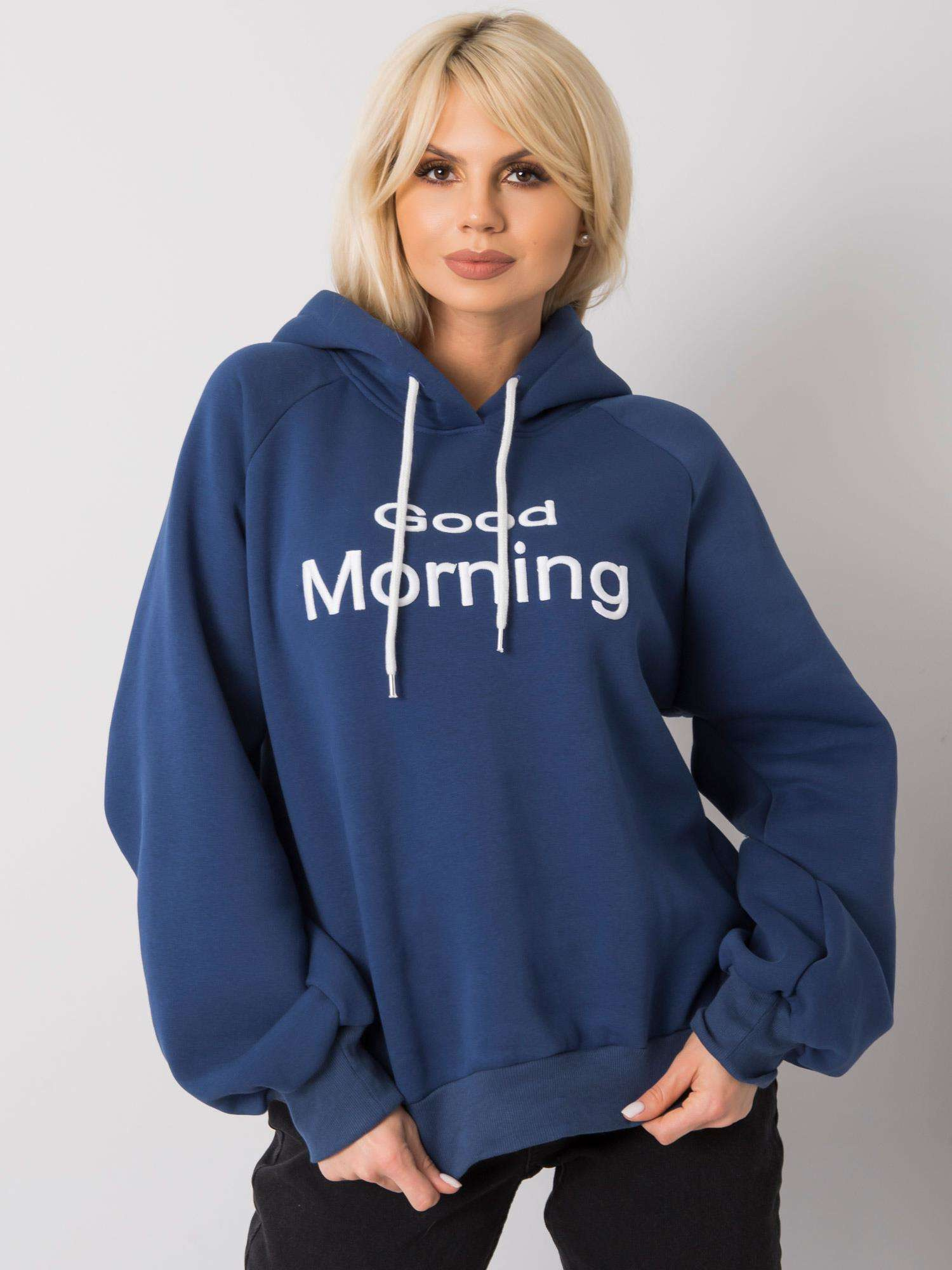 Tmavo modrá dámska mikina s nápisom EM-BL-651 / 1.21X-blue Veľkosť: L/XL