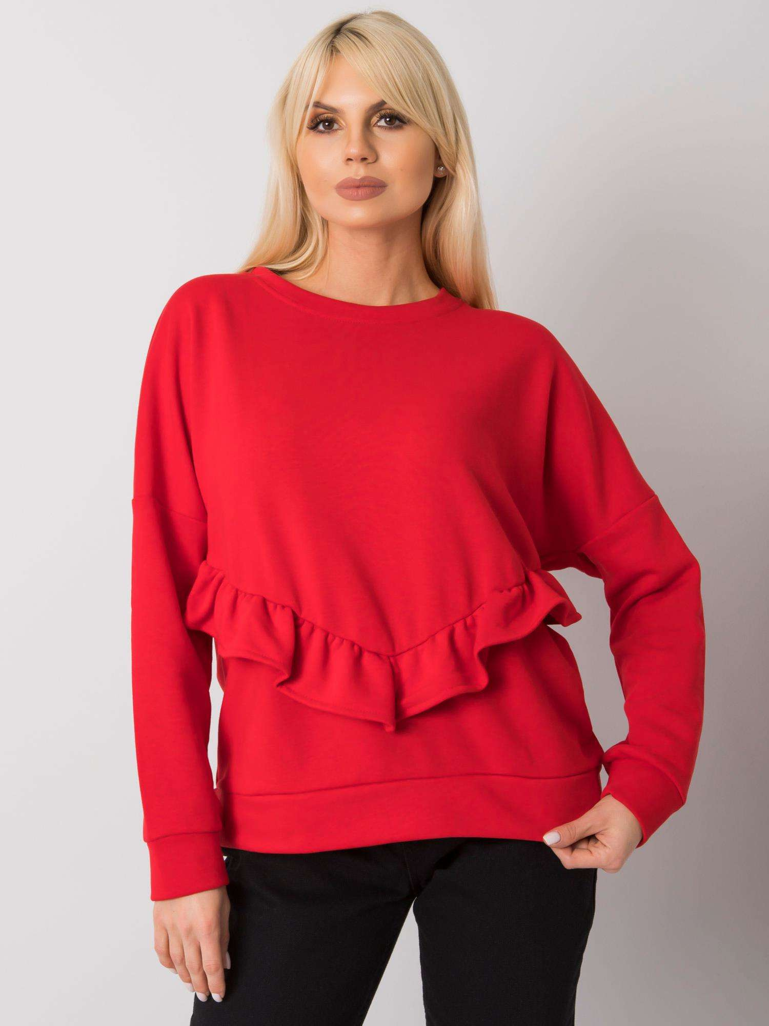 Červená dámska mikina s volánom RV-BL-7007.24X-red Veľkosť: L/XL