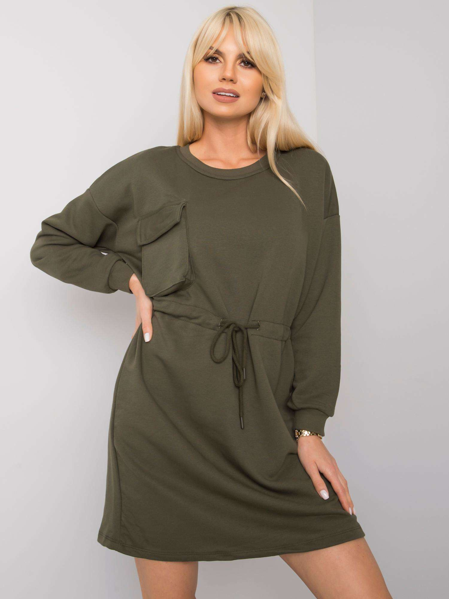 Khaki dámské mikinové šaty RV-SK-7011.27X-khaki Veľkosť: S/M