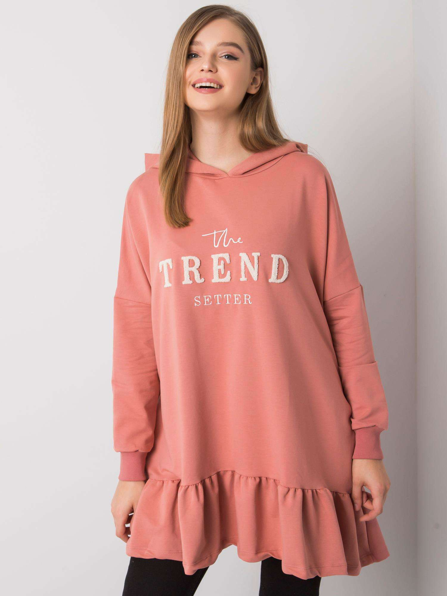 Marhuľová tunika s nápisom TREND FA-TU-7369.41X-pink Veľkosť: ONE SIZE