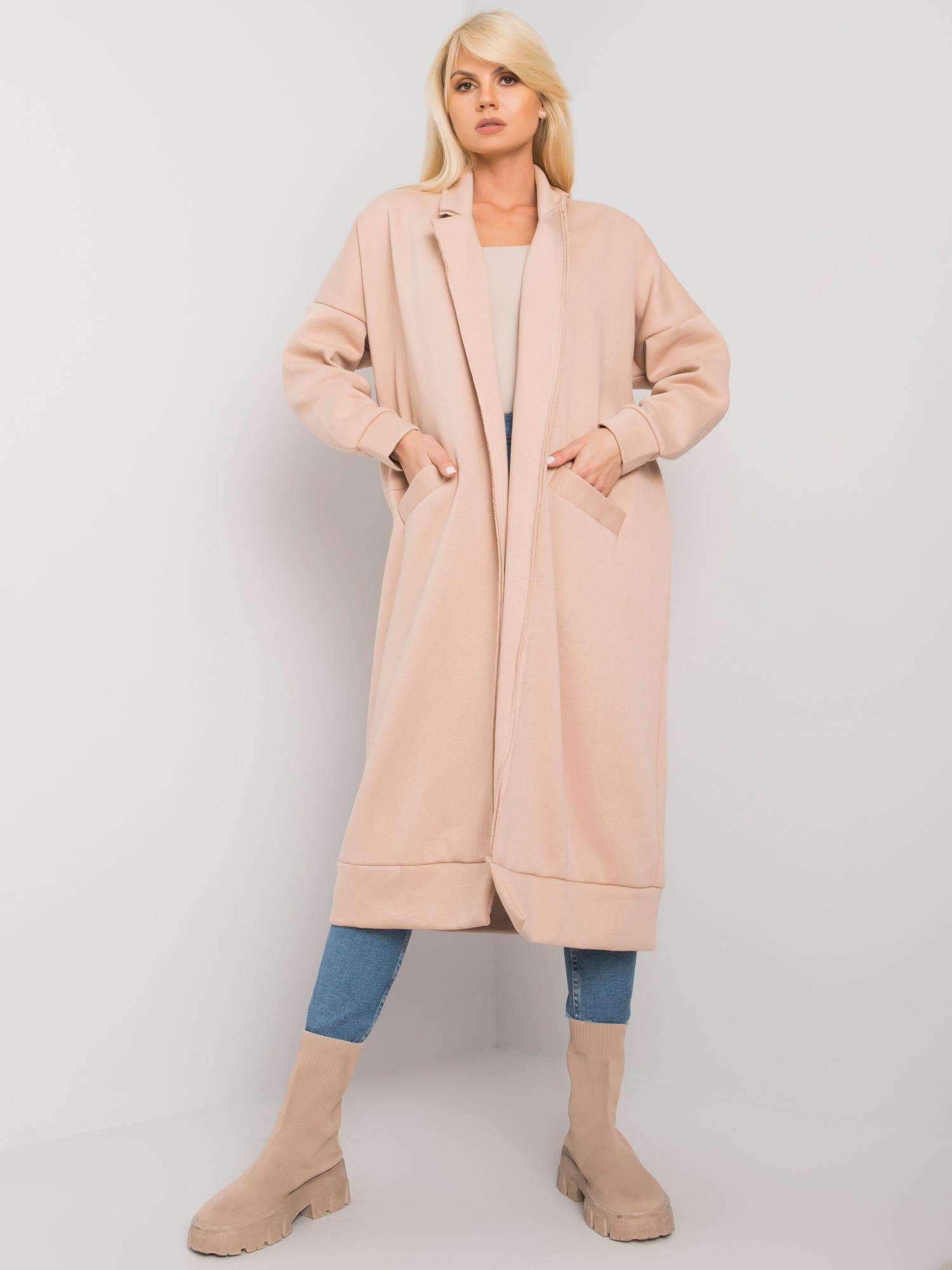 Béžový dámsky dlhý teddy kardigan FA-NA-7404.37X-beige Veľkosť: ONE SIZE