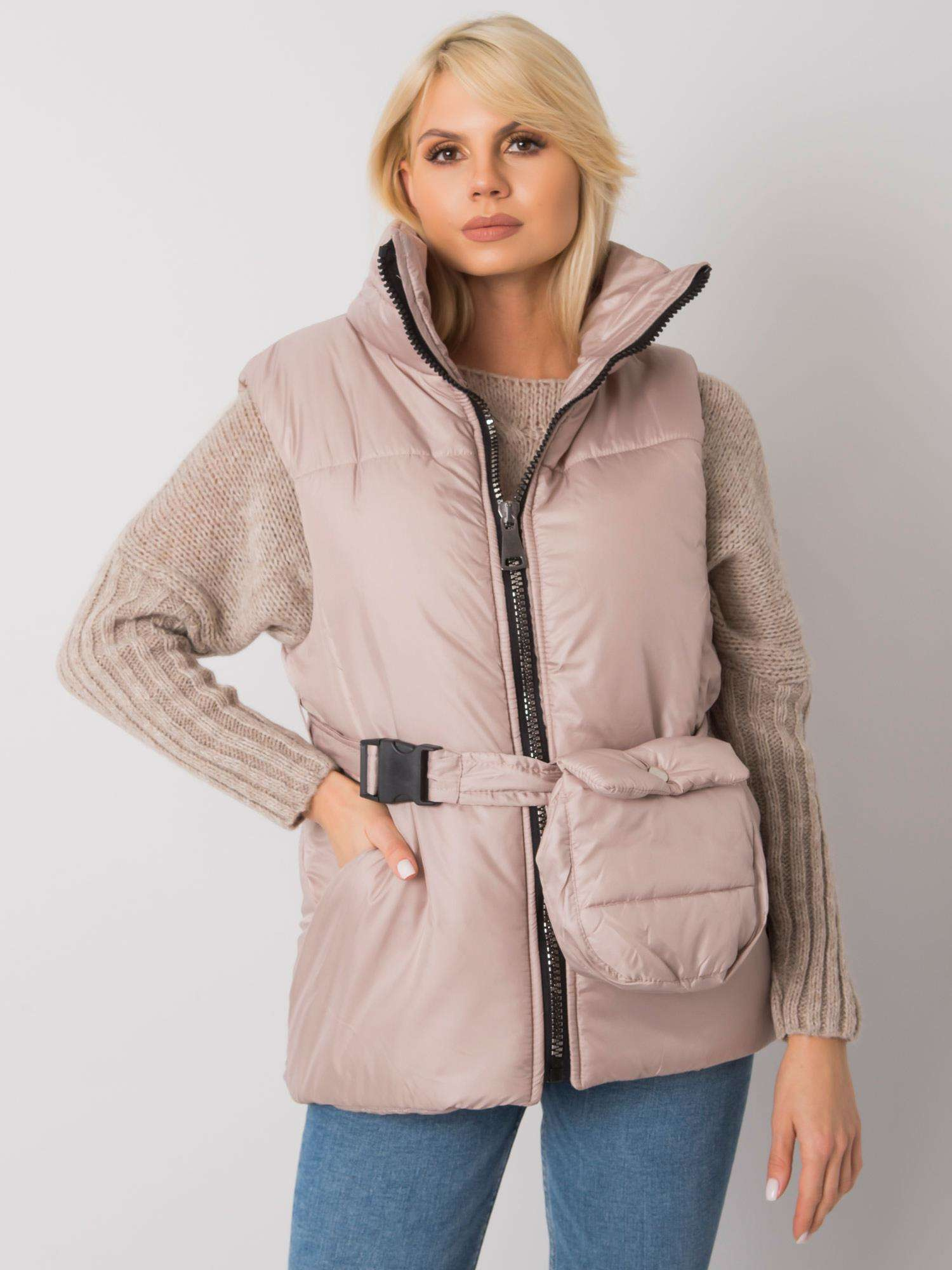 Béžová dámska vesta s pásikom EM-KZ-611.40X-beige Veľkosť: S/M