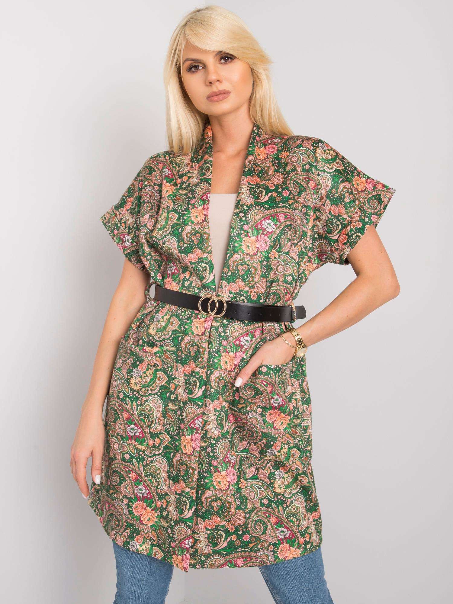 Zelený vzorovaný kardigan s krátkymi rukávmi DHJ-PL-6025A.24X-green Veľkosť: ONE SIZE