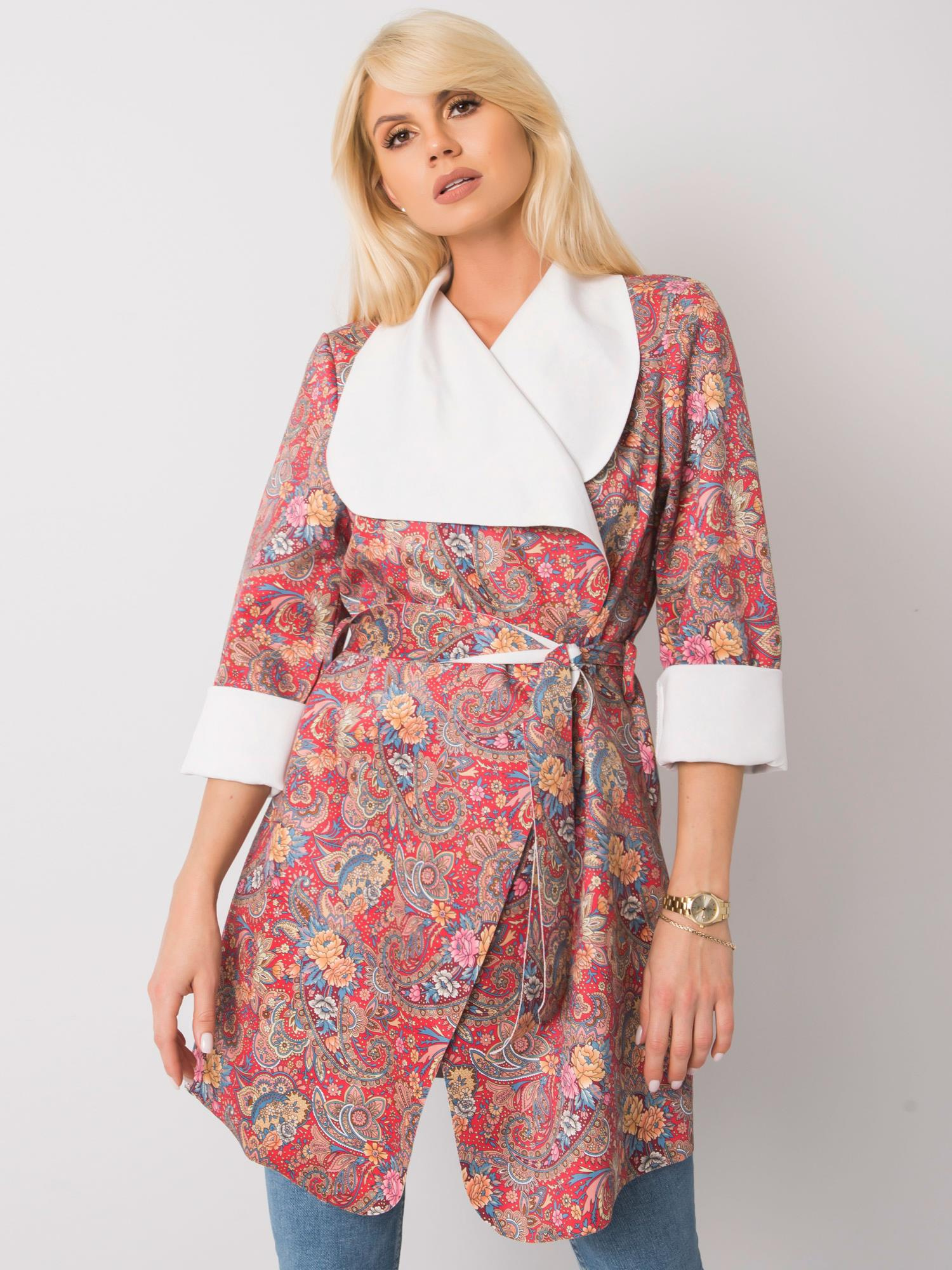 Červený dámsky vzorovaný kabát DHJ-PL-6022A.26X-red Veľkosť: ONE SIZE