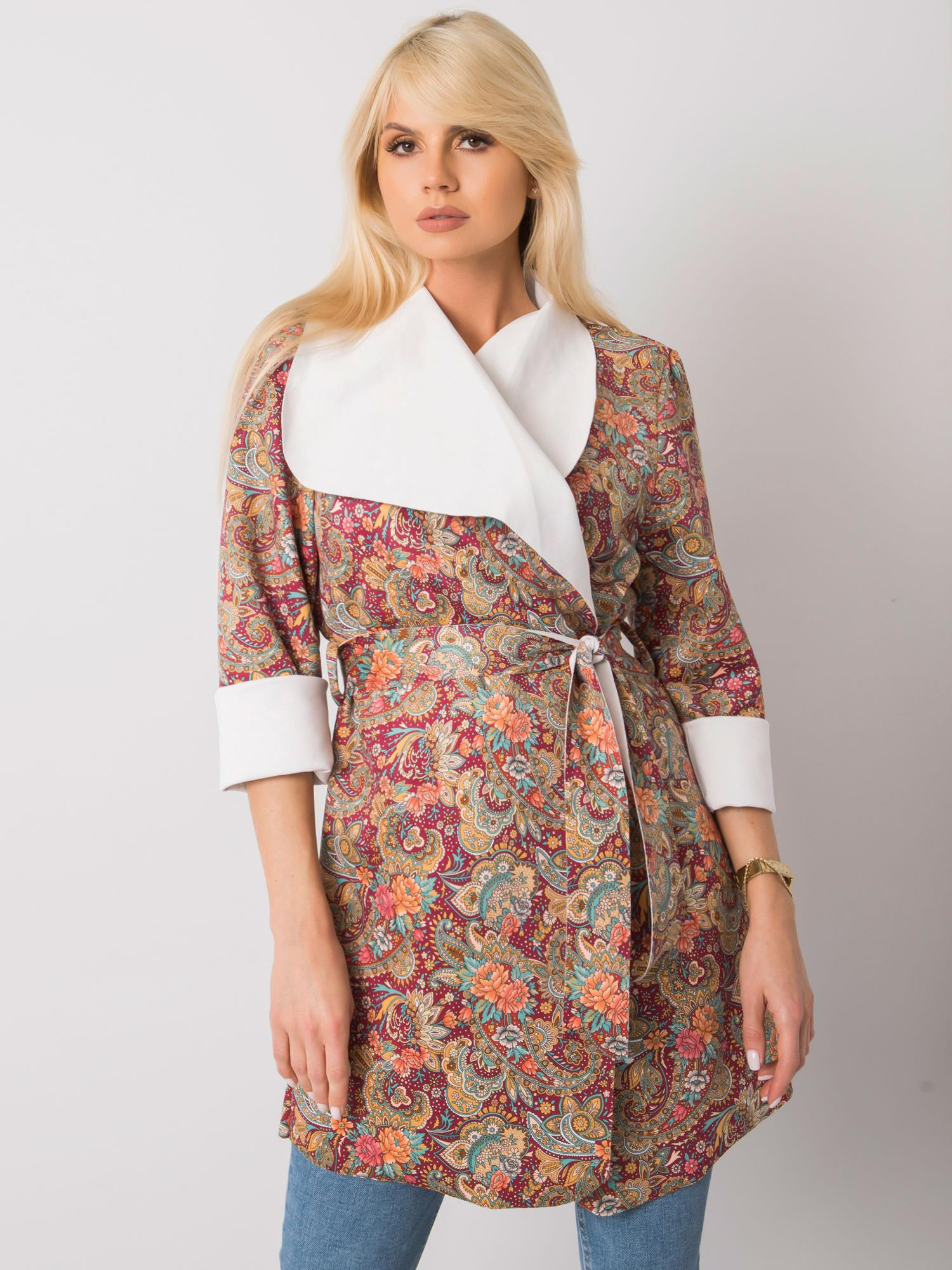 Vínový dámsky vzorovaný kabát DHJ-PL-6022A.26X-bordo Veľkosť: ONE SIZE