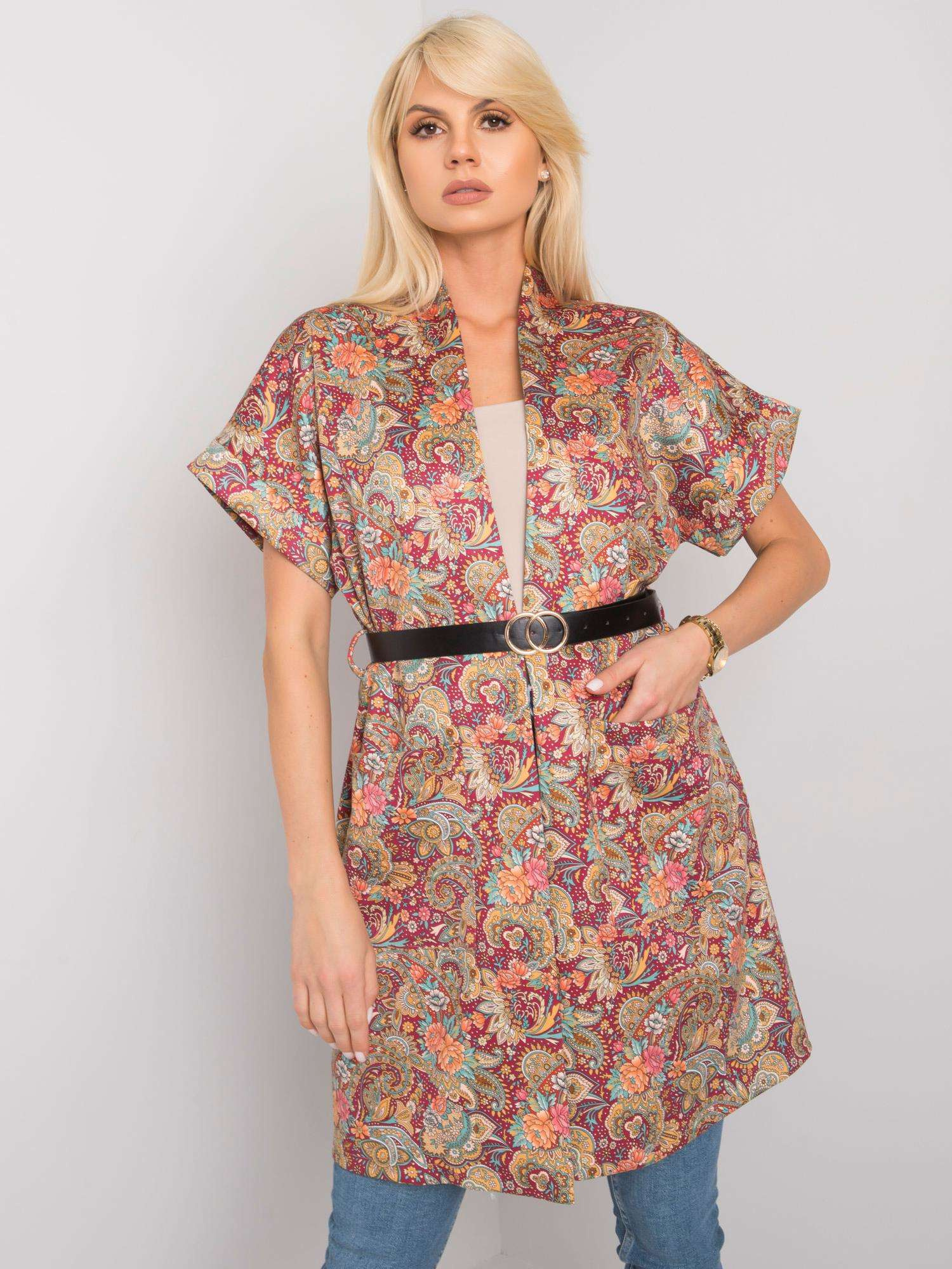 Bordó vzorovaný kardigan s krátkymi rukávmi DHJ-PL-6025A.24X-bordo Veľkosť: ONE SIZE