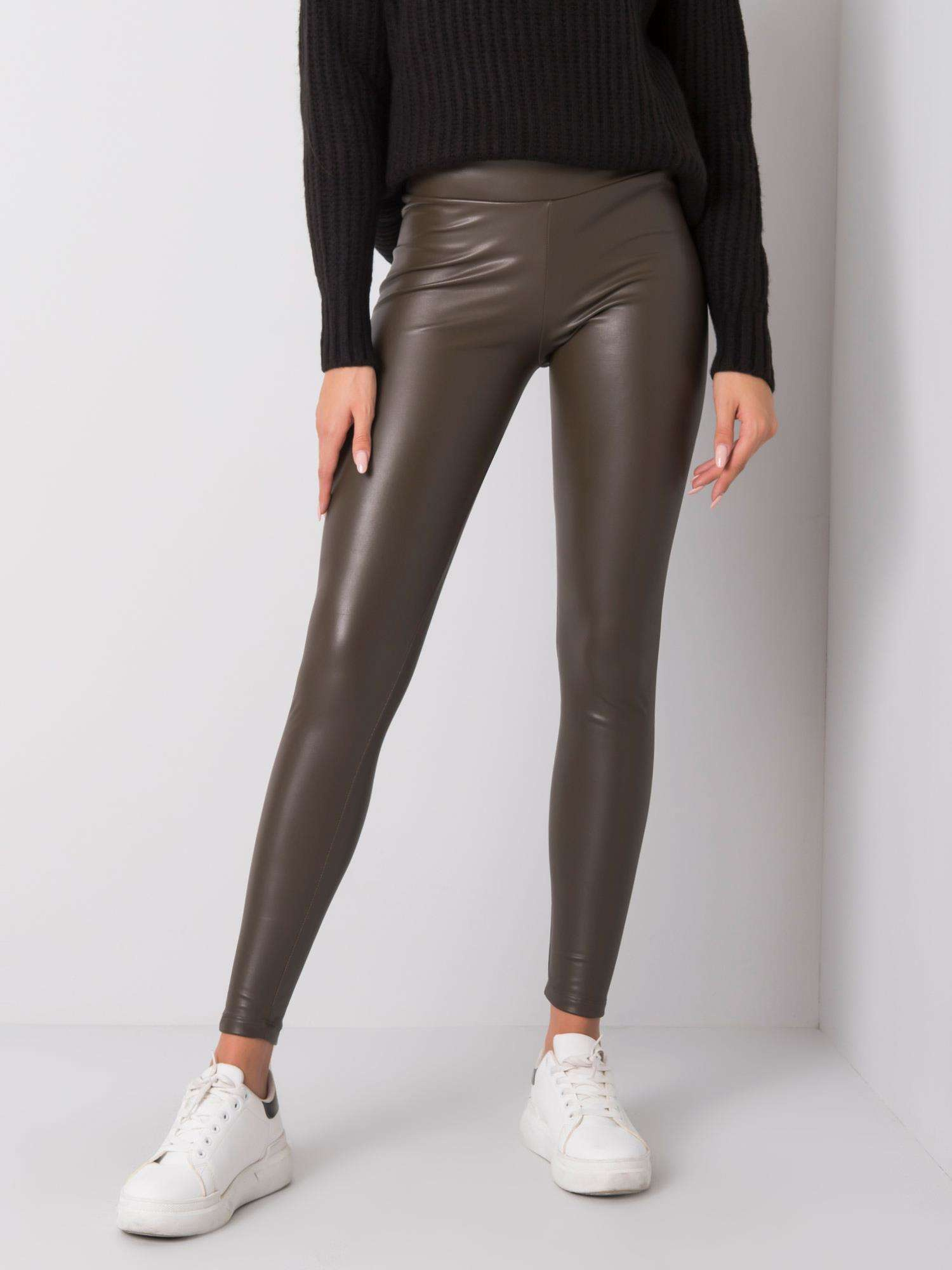 Lesklé dámske khaki legíny RV-LG-6007.11-khaki Veľkosť: XL