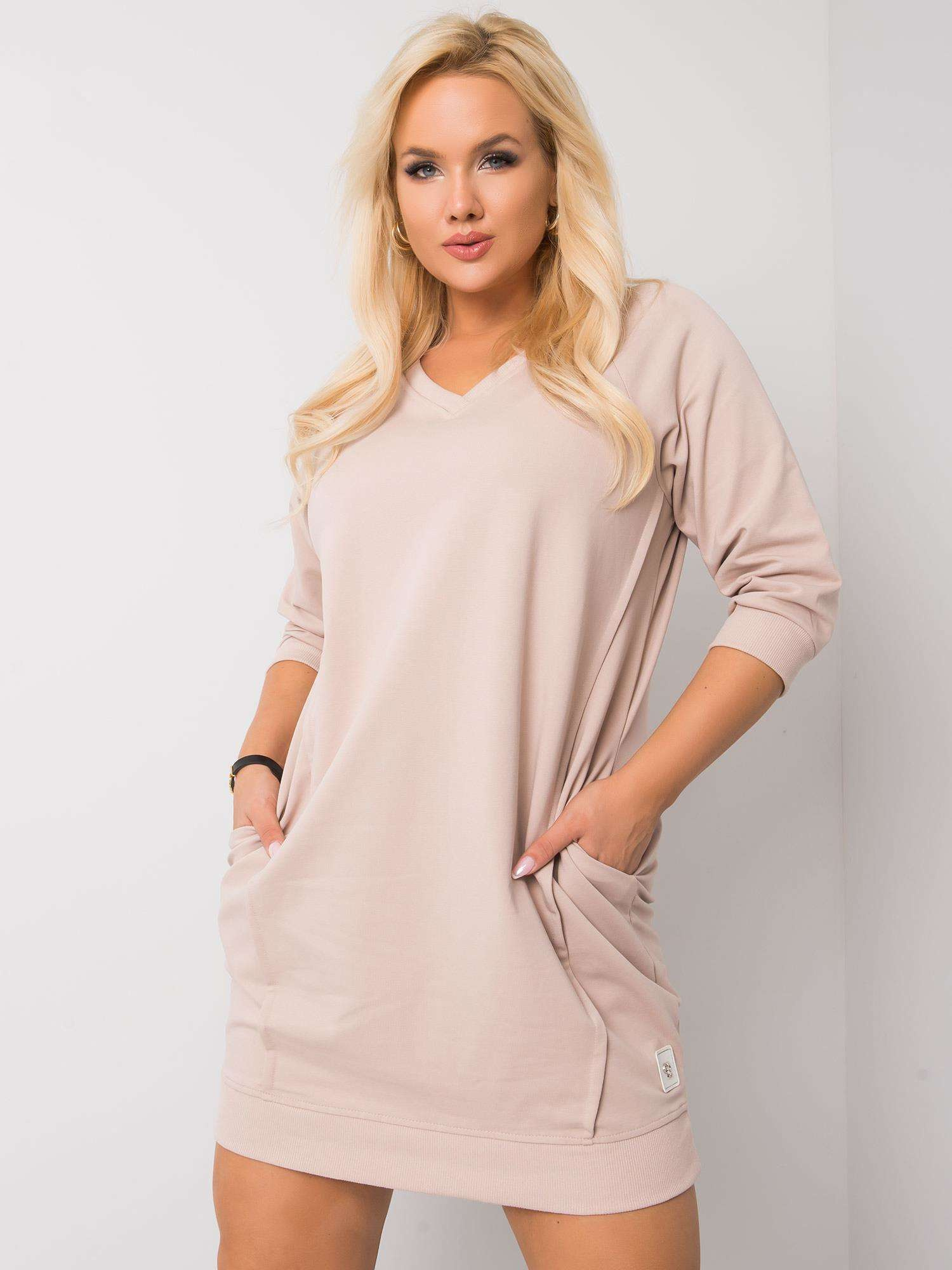 Béžové mini šaty s vreckami Karissa RV-SK-6847.59P-beige Veľkosť: ONE SIZE