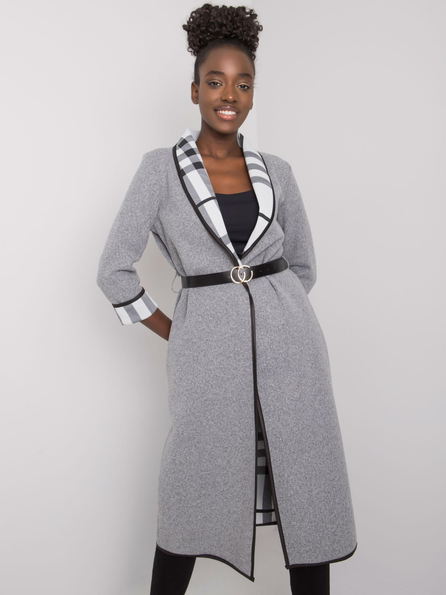 Svetlo šedý kabát s opaskom Katie DHJ-PL-A5753.38X-light grey Veľkosť: ONE SIZE