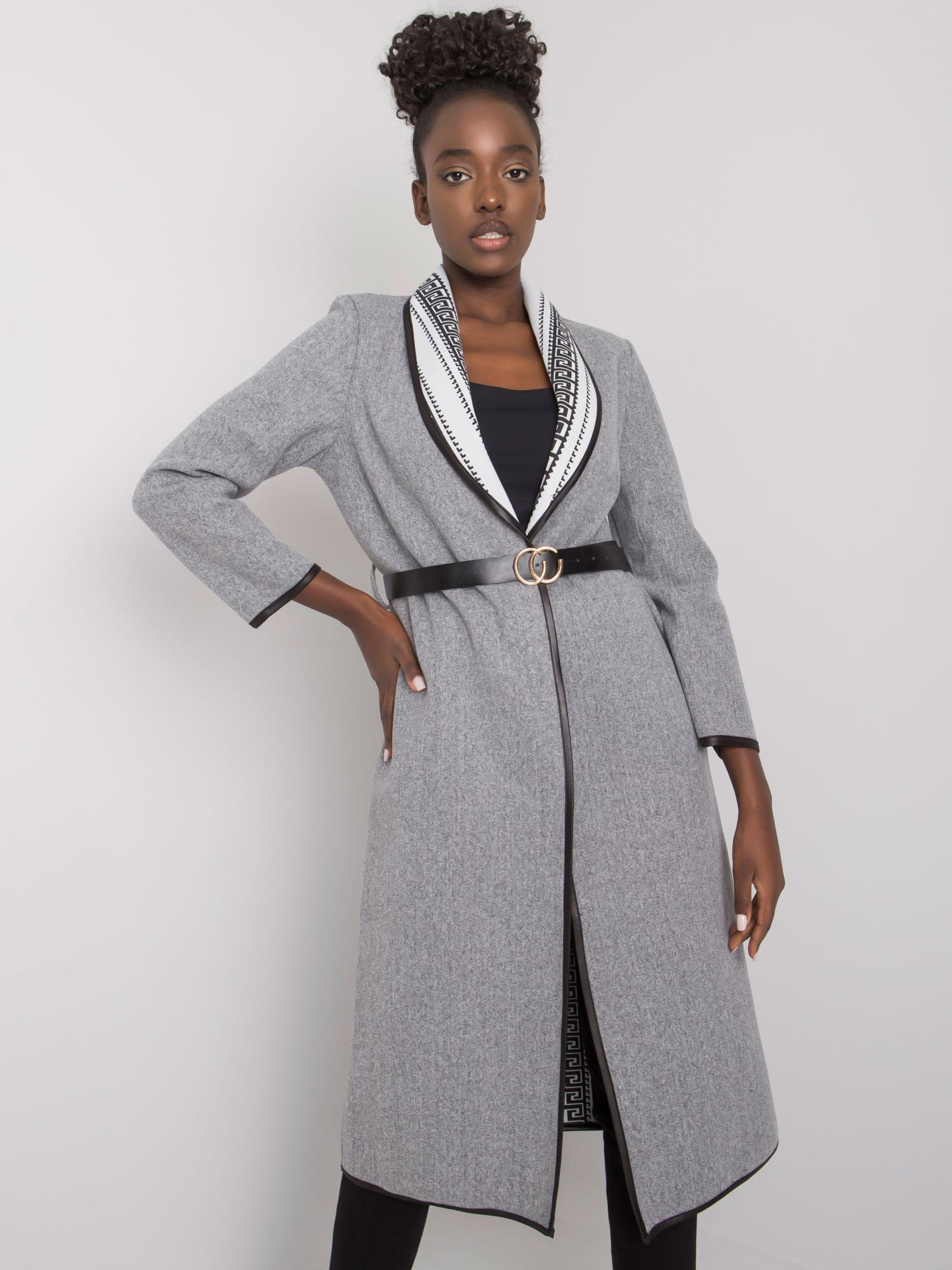 Sivý kabát s opaskom Katie DHJ-PL-A5753-1.29X-grey Veľkosť: ONE SIZE