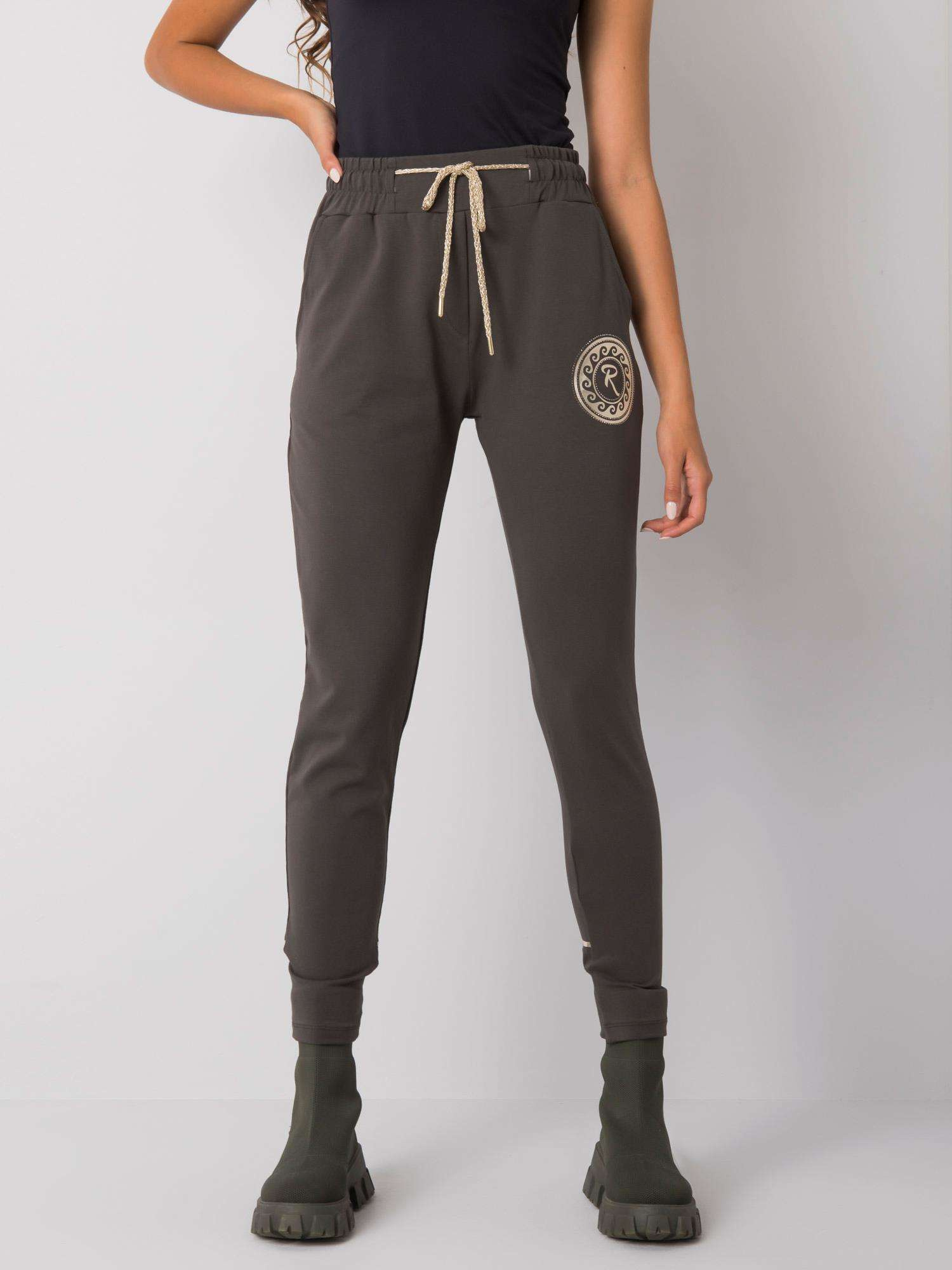 Khaki tepláky s lesklým potlačou Larissa RV-DR-7072.26-khaki Veľkosť: XL