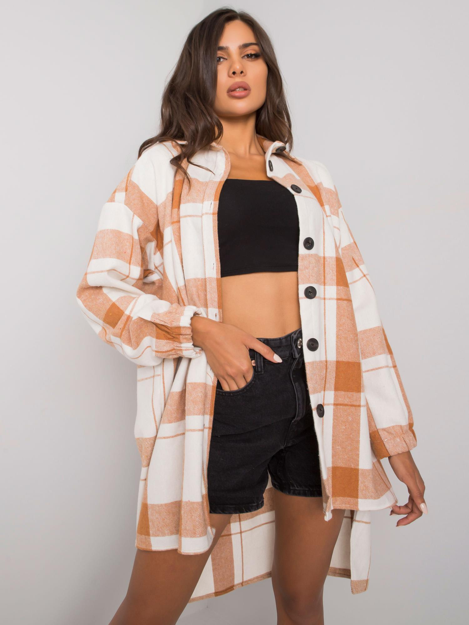 Bielo-karamelová károvaná košeľa Amerie EM-KS-180-1.12X-white-caramel Veľkosť: ONE SIZE