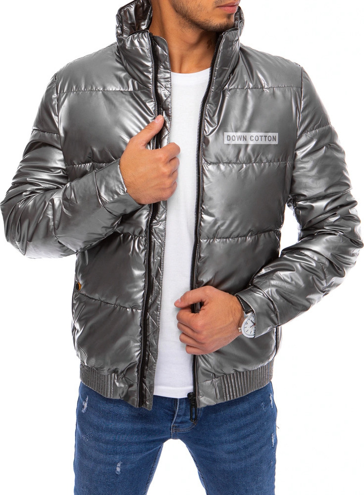 Sivá lesklá prešívaná pánska bunda TX3860 Veľkosť: L