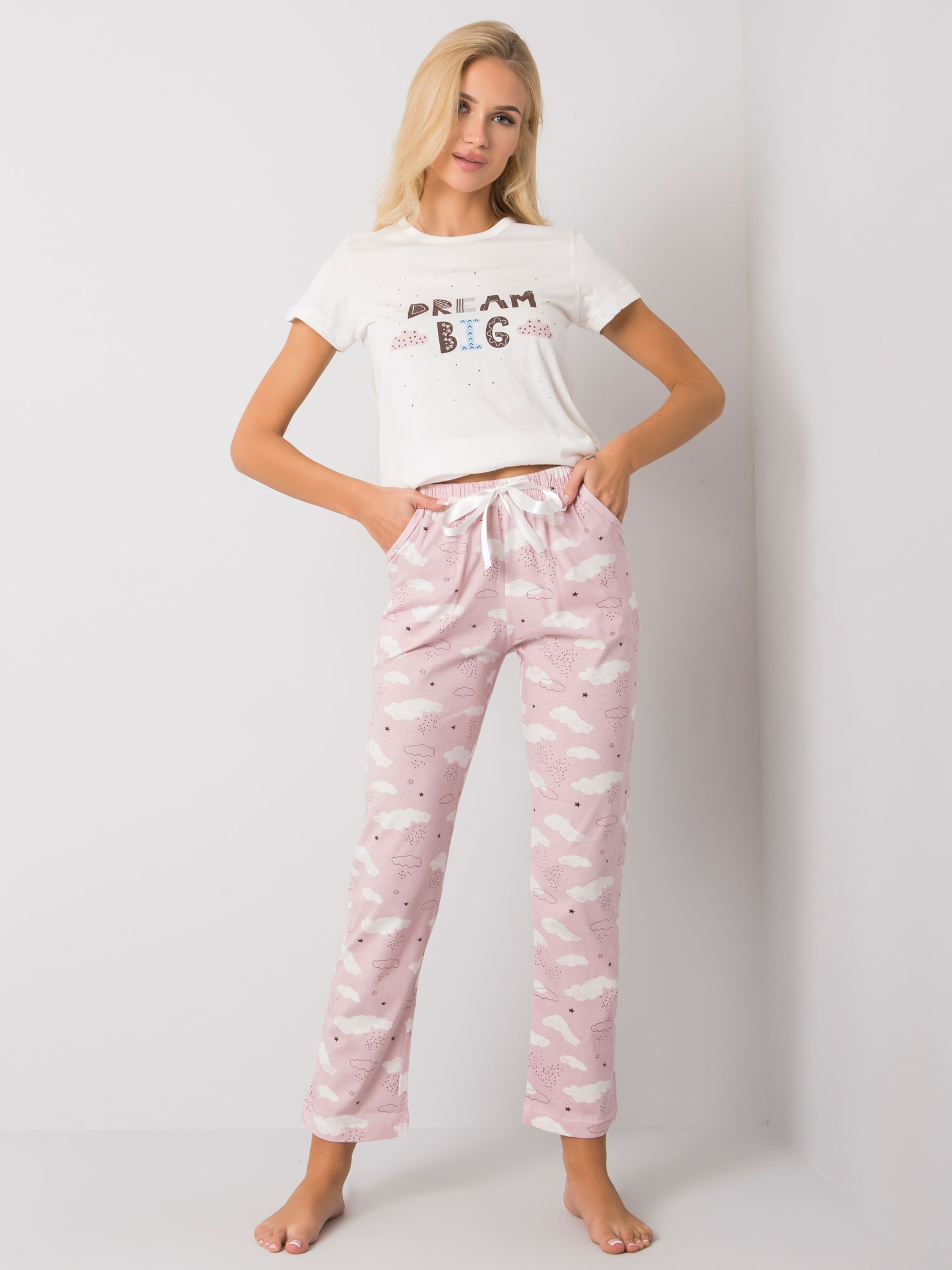 Bielo-ružové pyžamo s potlačou Big Dream a mráčky BR-PI-3256-white-pink Veľkosť: XL